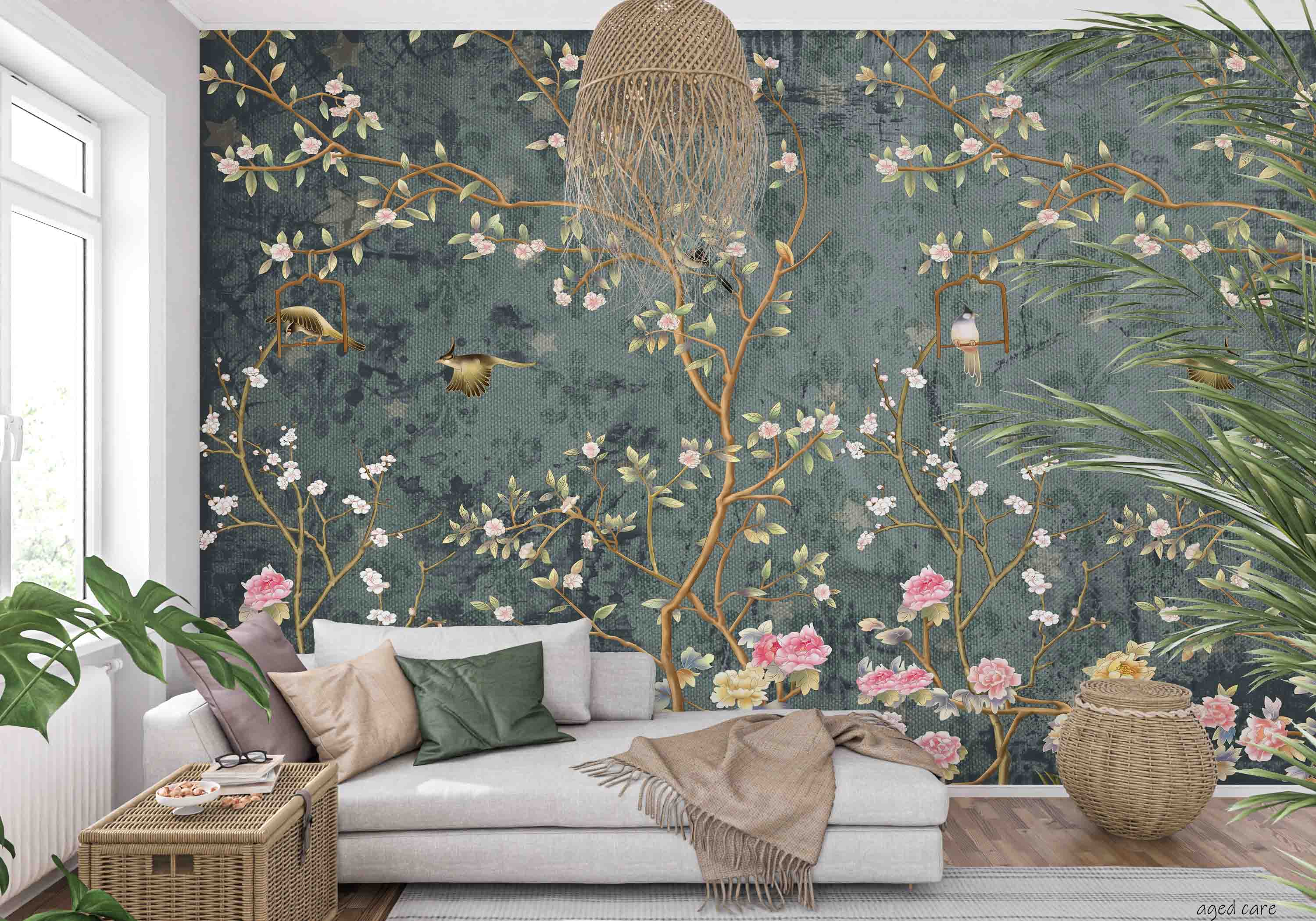 3D Aged Care Retirement Home Gerocomium Rest Home Floral Bird Vintage Wall Mural Wallpaper 2