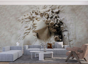 3D Sculpture Woman Floral Lvory White Wall Mural Wallpaper YXL 2750