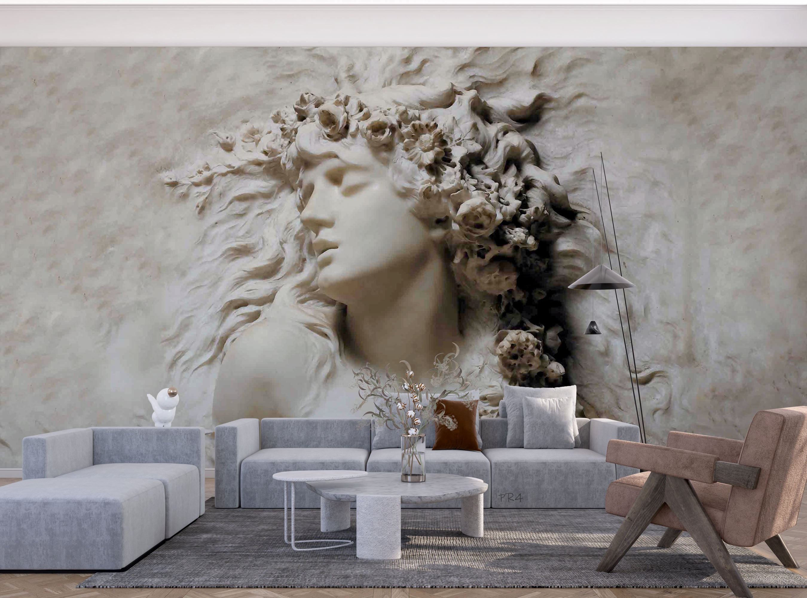 3D Sculpture Woman Floral Lvory White Wall Mural Wallpaper YXL 2750