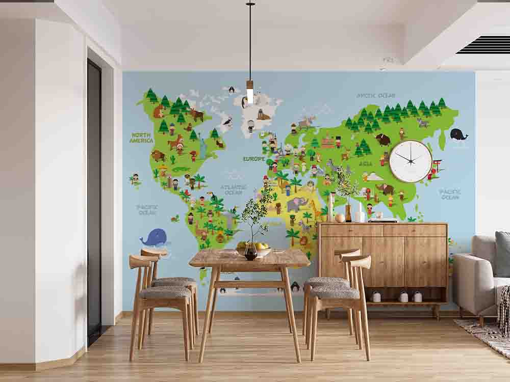 3D World Map Penuins Letter Wall Mural Wallpaper YXL 2652