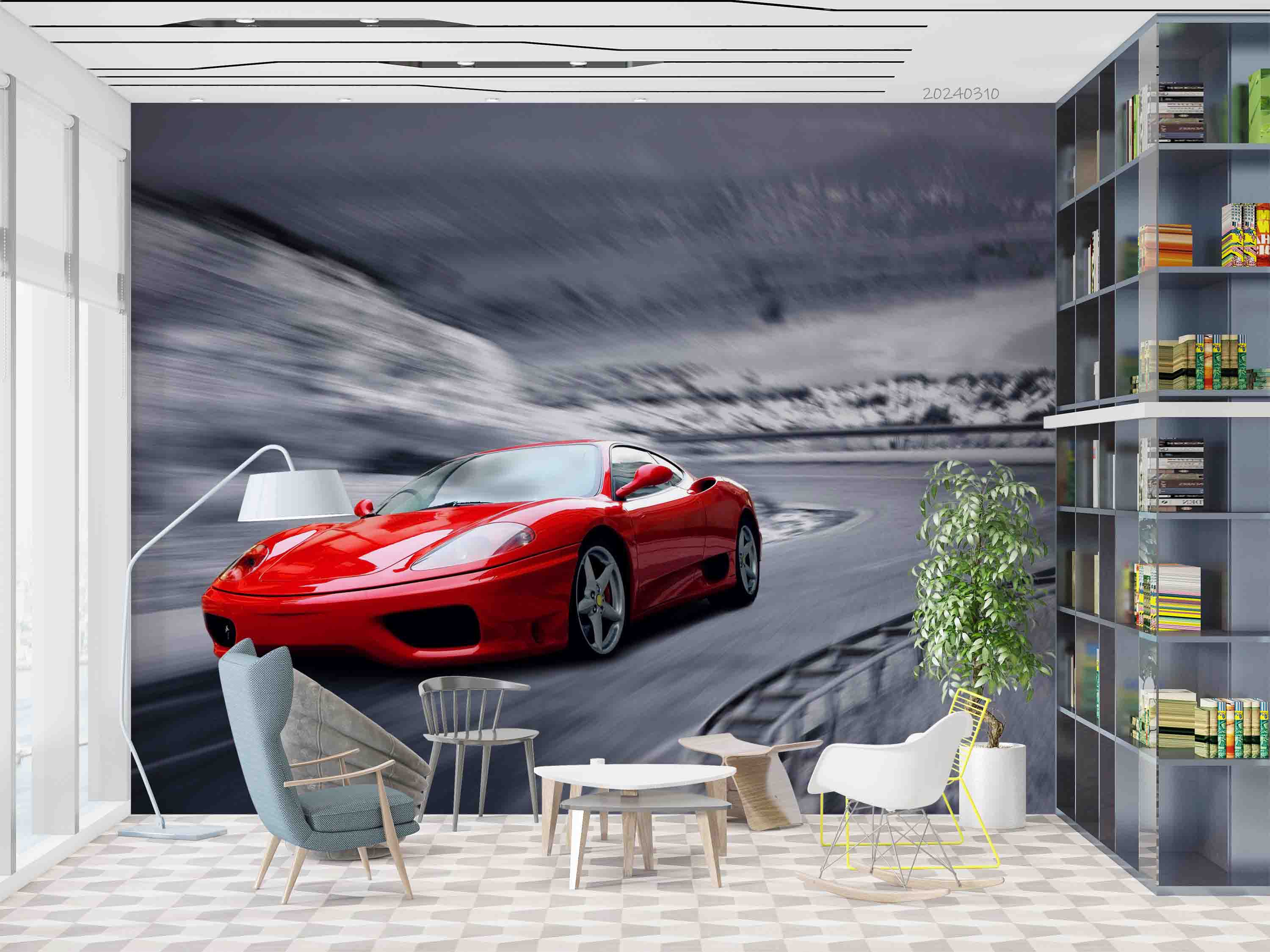 3D Red Sports Car Pattern Wall Mural Wall Decor Wall Art Wall Sticker Remoable Wallpaper