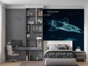 3D F-35 Wireframe Rendering Wall Mural Wallpaper GD 5412- Jess Art Decoration
