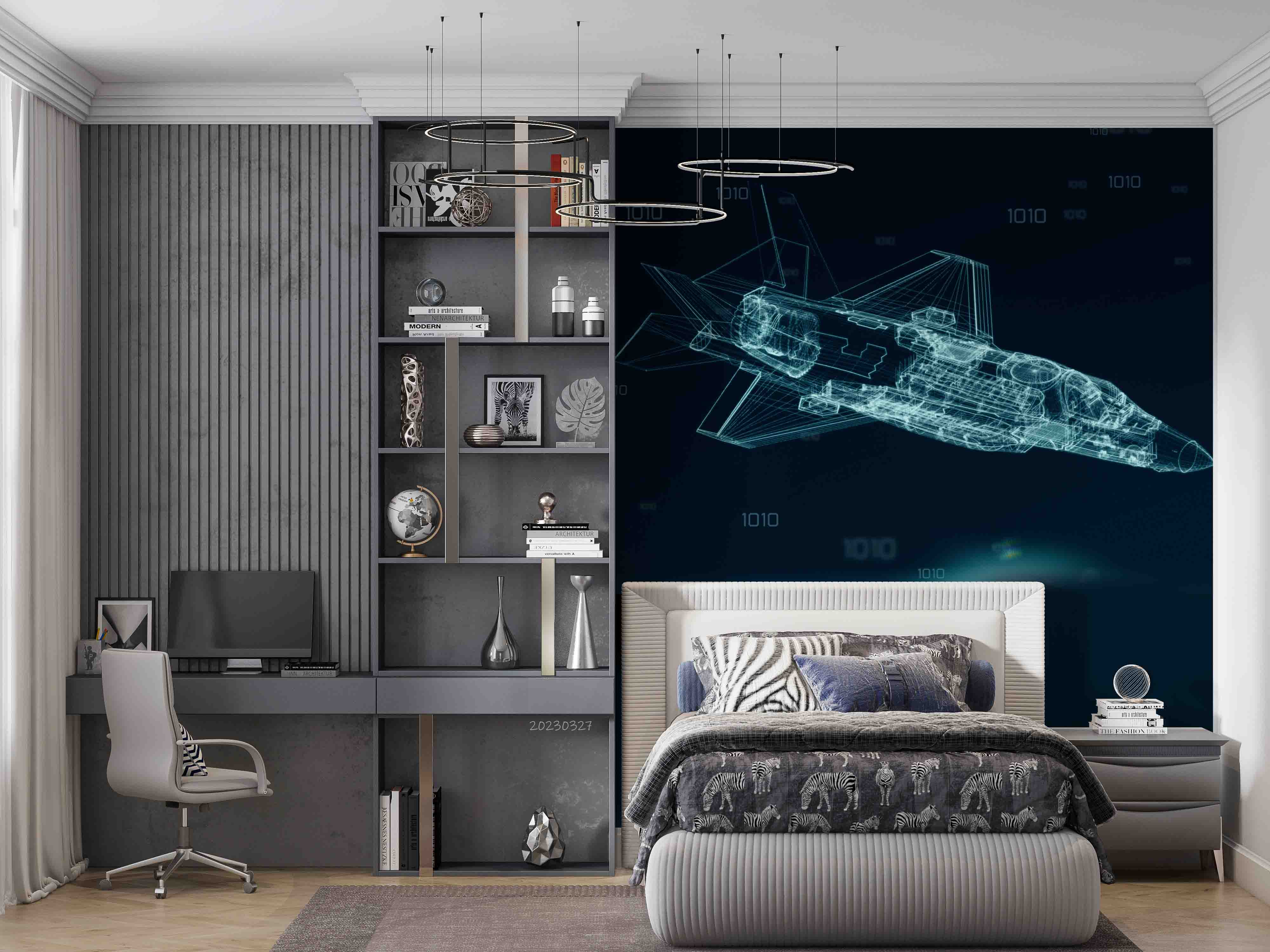 3D F-35 Wireframe Rendering Wall Mural Wallpaper GD 5412- Jess Art Decoration