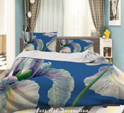 3D Floral Lily Blue Quilt Cover Set Bedding Set Duvet Cover Pillowcase 236