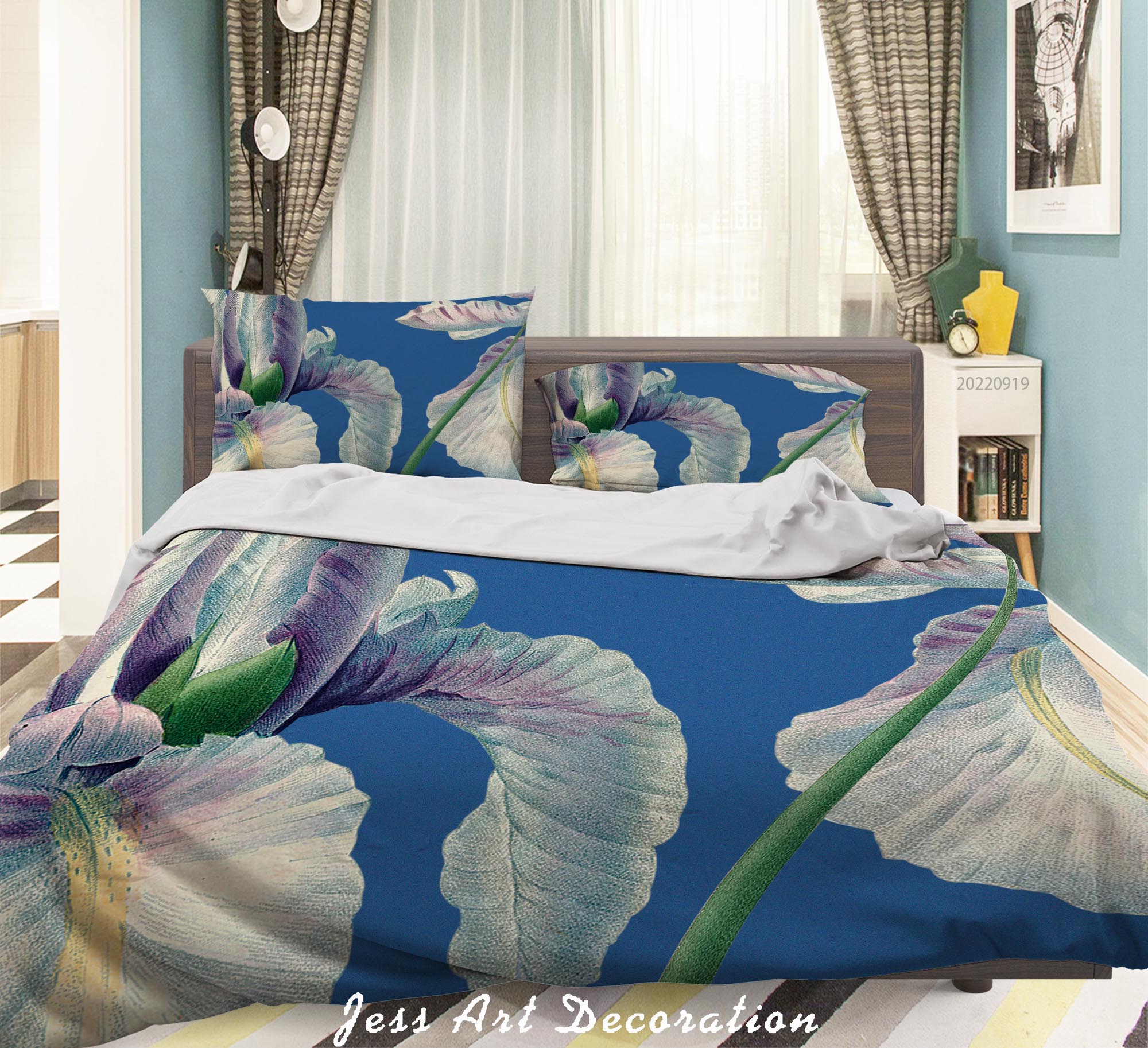 3D Floral Lily Blue Quilt Cover Set Bedding Set Duvet Cover Pillowcase 236