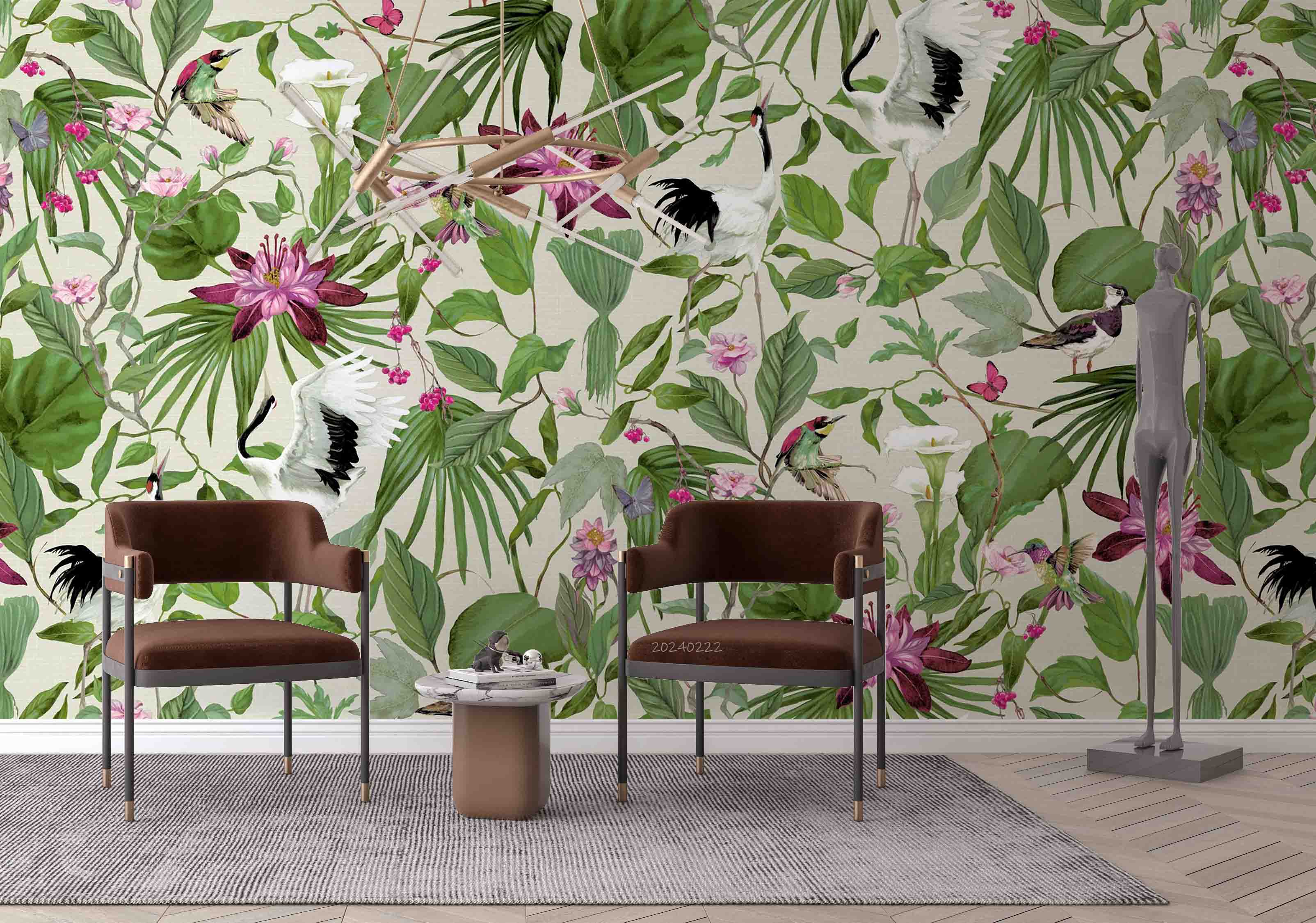 3D Green Leaf Purple Floral Wallpaper Wall Mural Wall Decor Wall Art Wall Sticker Remoable Wallpaper LQH