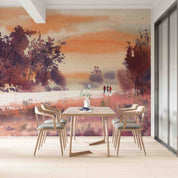 3D Oil Painting Tree Snow Person Cycle Grassland Wall Mural Wallpaper YXL 143