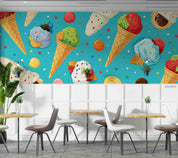 3D Ice Cream Round Blue Wave Point Wall Mural Wallpaper YXL 2307