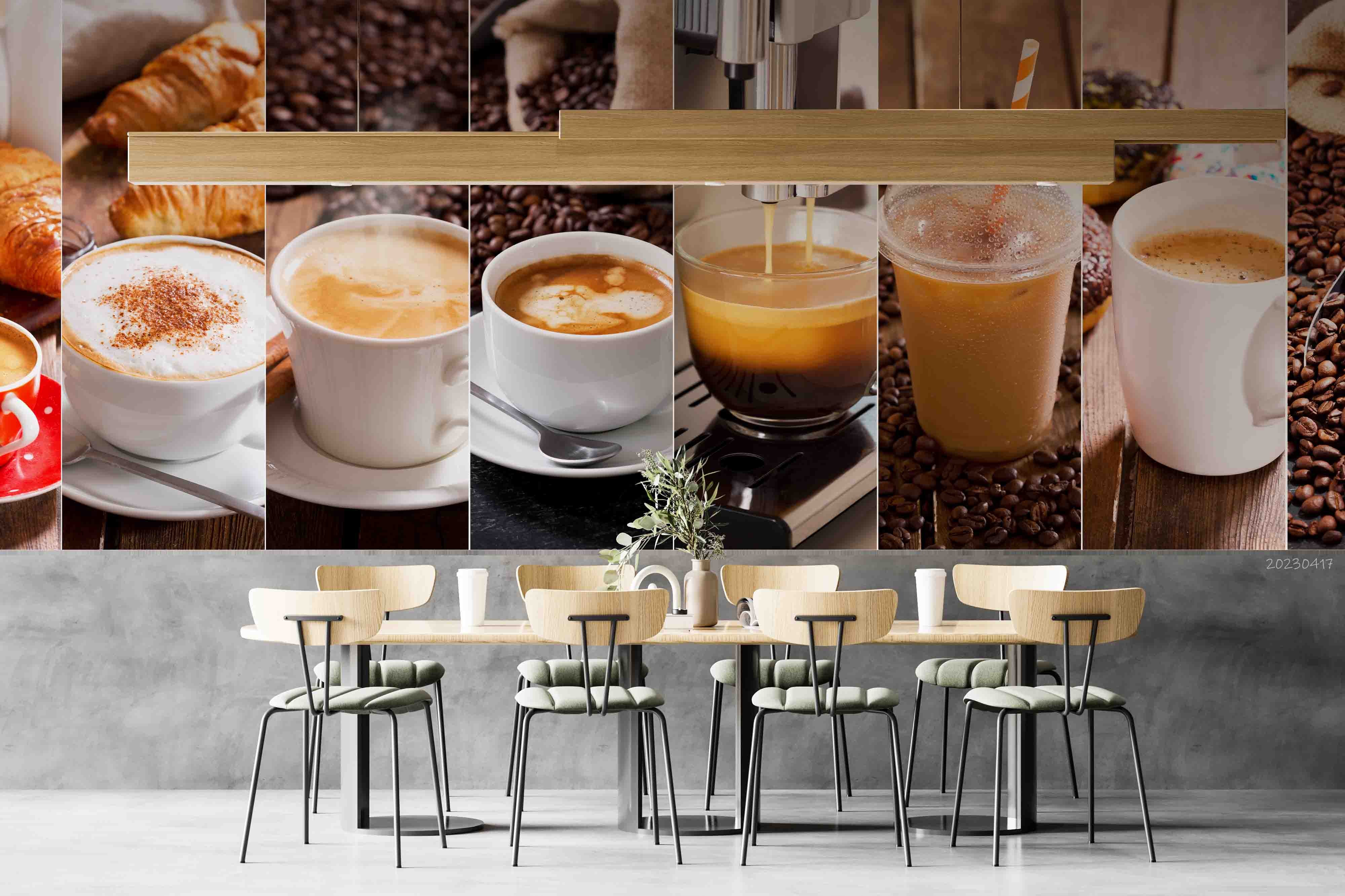 3D Coffee Cup Beans Croissant Wall Mural Wallpaper GD 5540- Jess Art Decoration