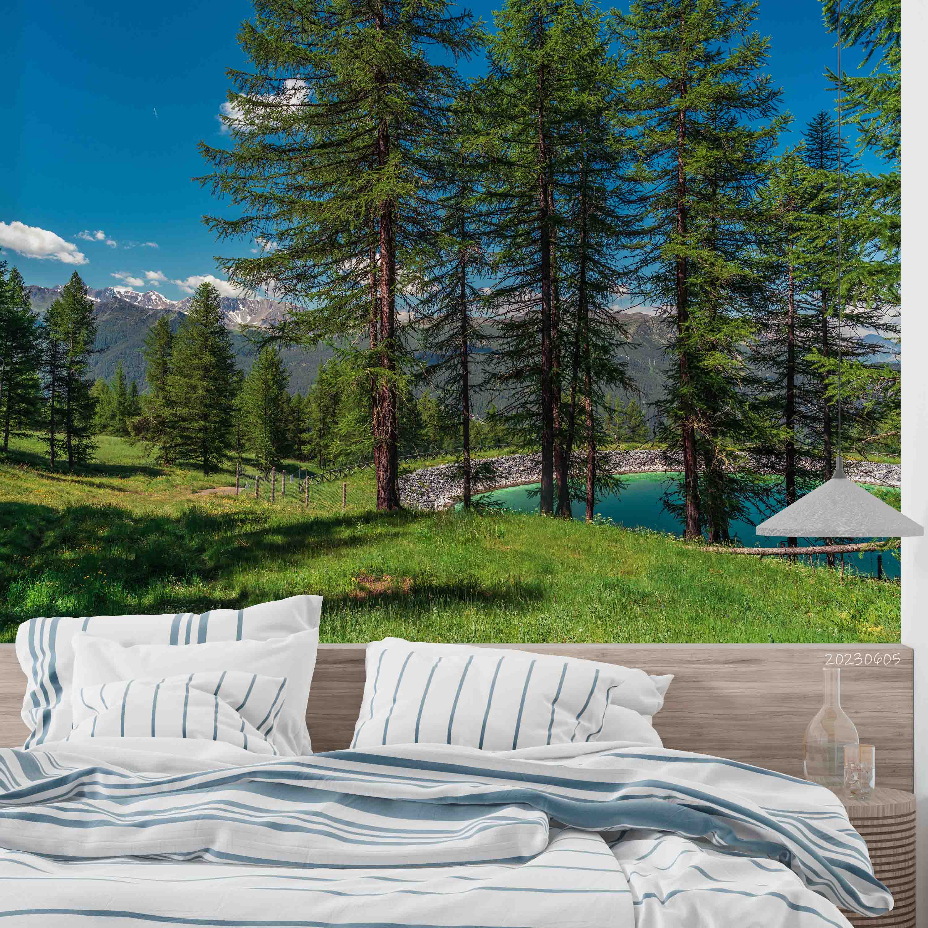 3D Scenery Tree Forest Mountain Bluesky Grassland Wall Mural Wallpaper YXL 04- Jess Art Decoration