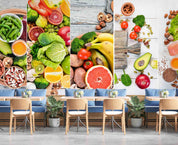 3D Healthy Keto Diet Fruits Vegetables Seafood Meat Wall Mural Wallpaper GD 5241- Jess Art Decoration