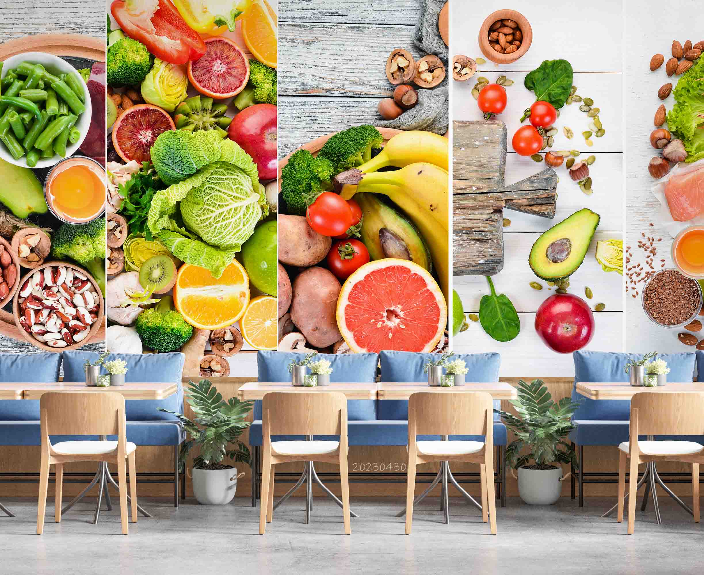 3D Healthy Keto Diet Fruits Vegetables Seafood Meat Wall Mural Wallpaper GD 5241- Jess Art Decoration