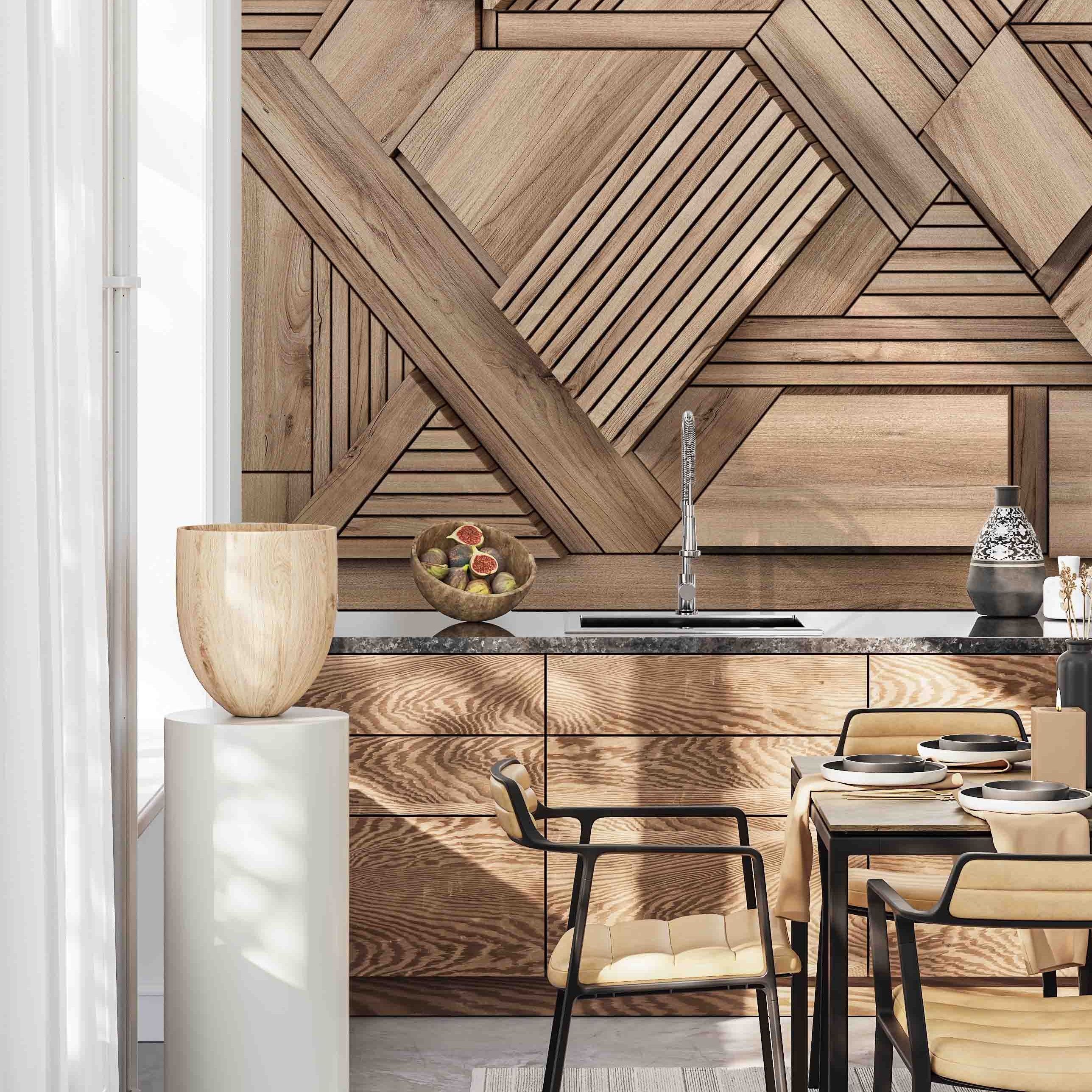 3D Wood Strip Pattern 3D wood strip geometric pattern wall mural wallpaper for bedroom - view 3
