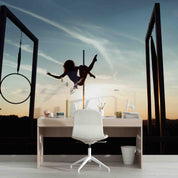 3D Horizontal Bar Person Sunlight Sky Wall Mural Wallpaper YXL 129