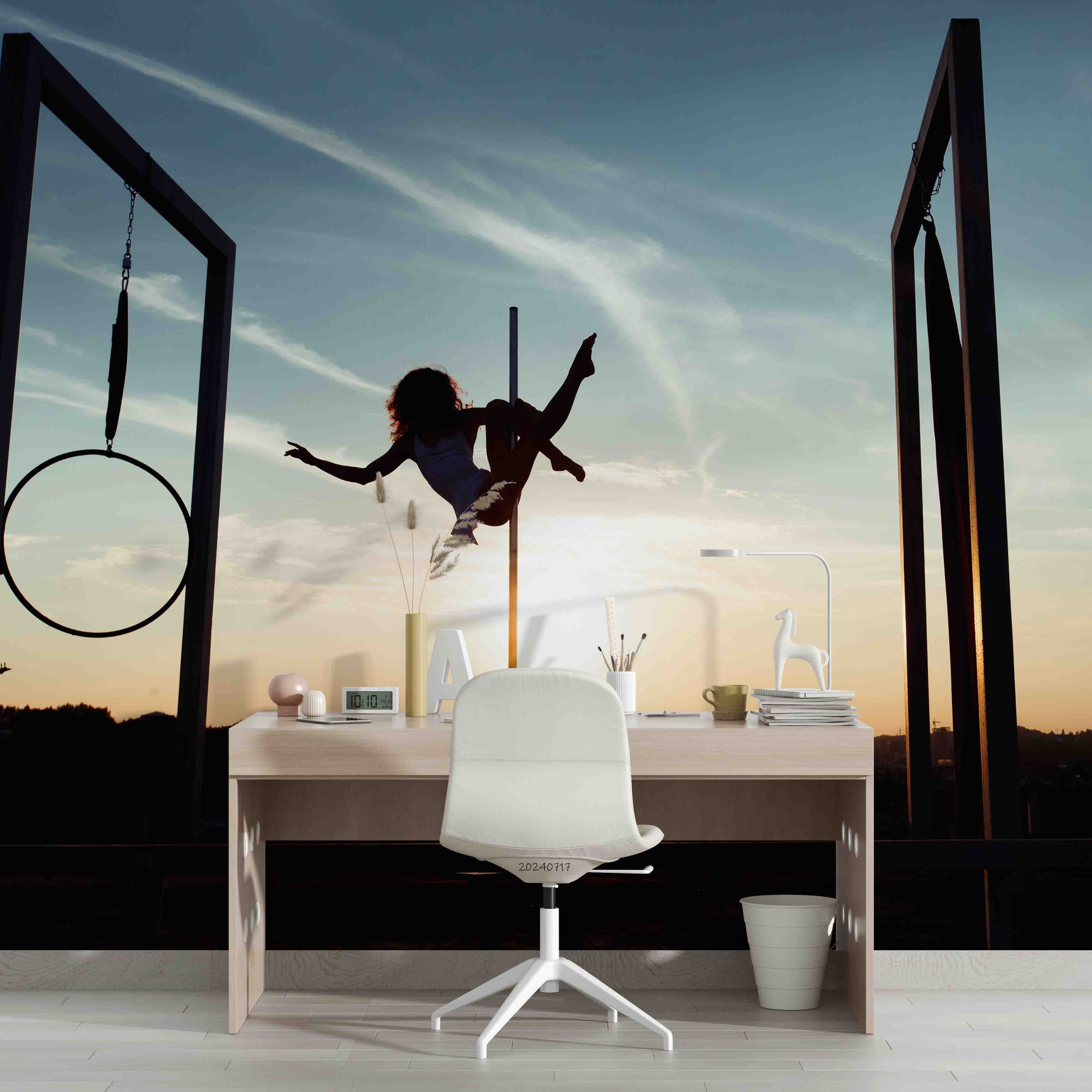 3D Horizontal Bar Person Sunlight Sky Wall Mural Wallpaper YXL 129