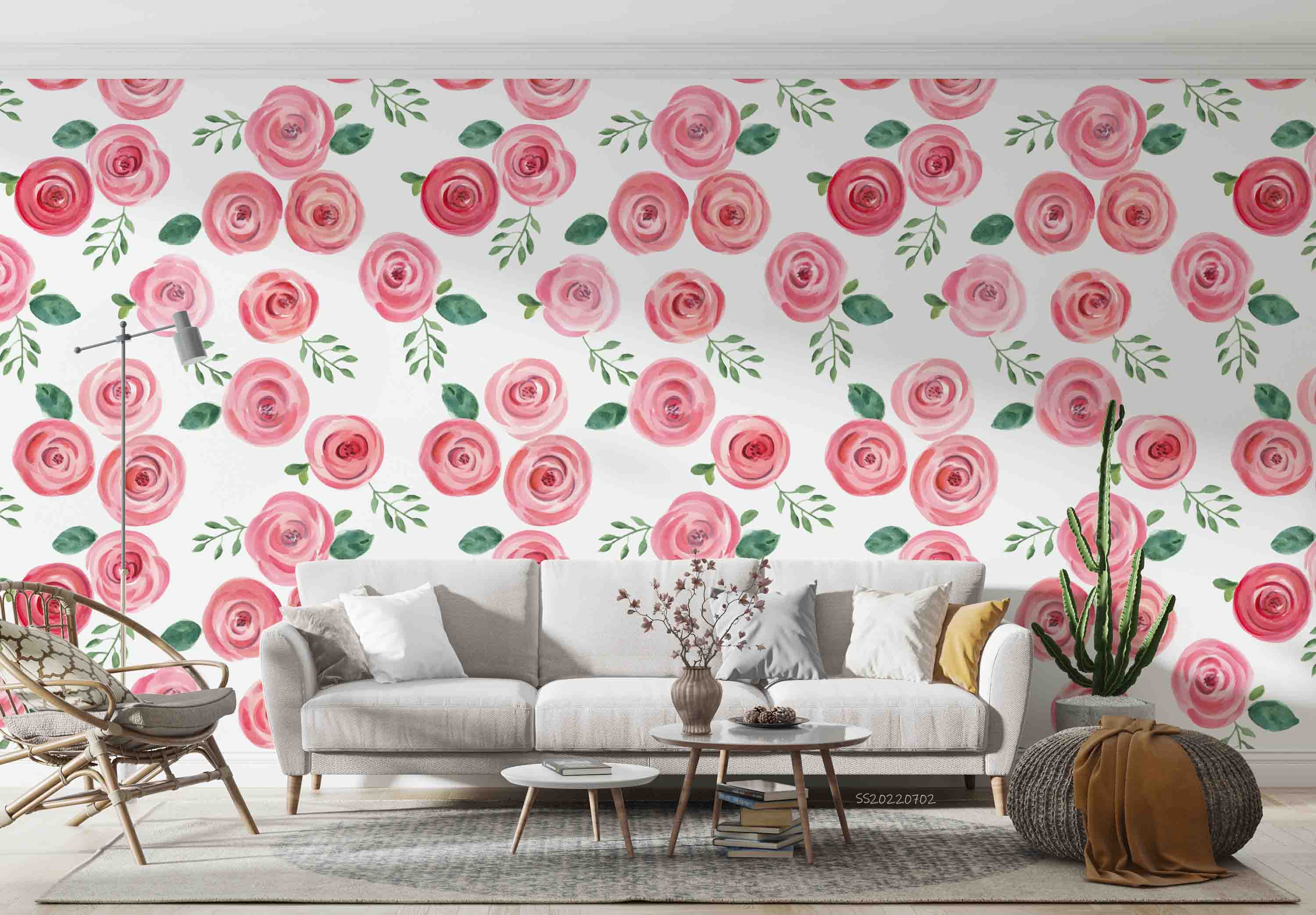 3D Watercolor Rose Leaf Pattern Wall Mural Wallpaper GD 5197- Jess Art Decoration