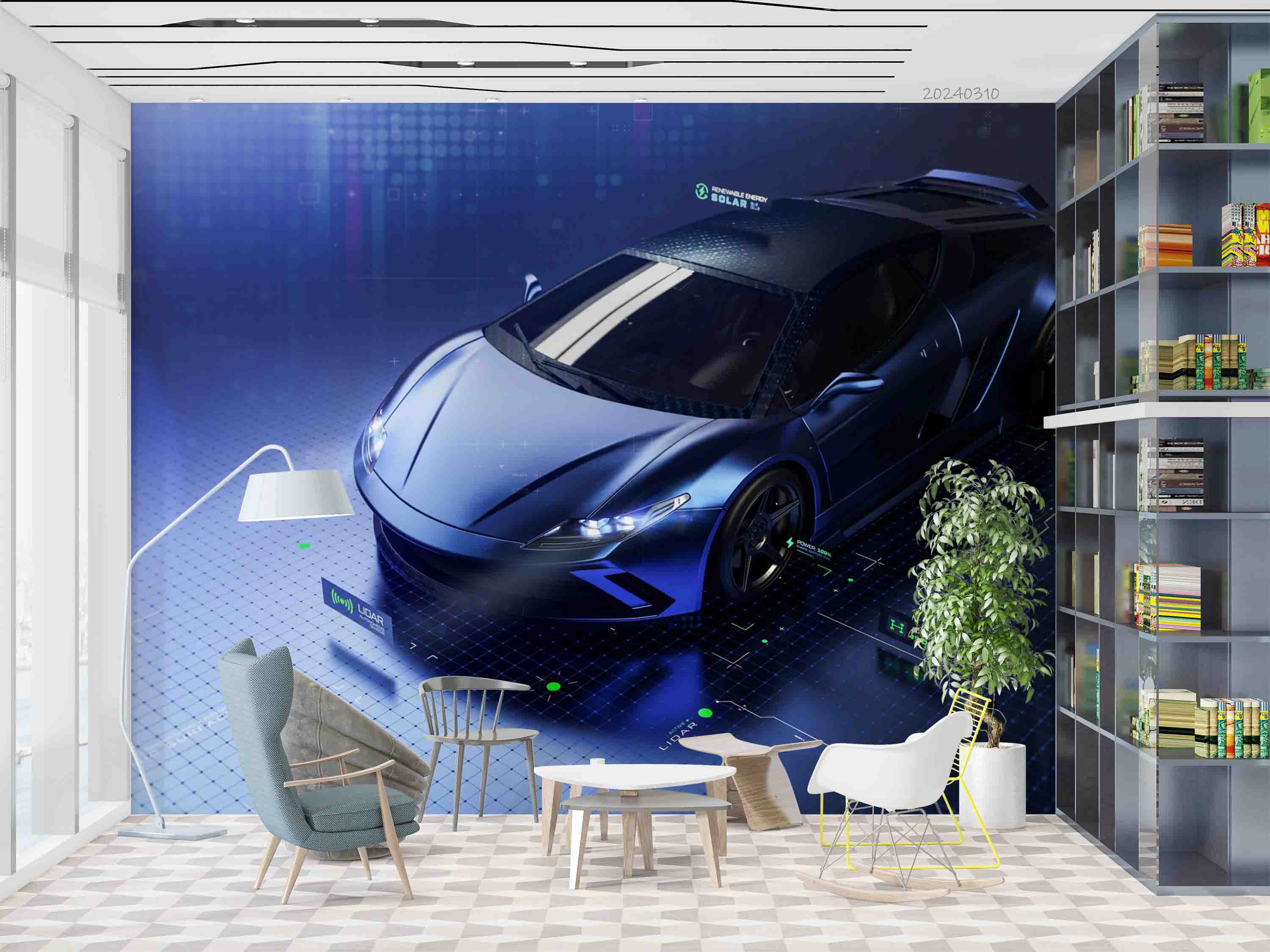 3D Blue Sports Car Wallpaper Wall Mural Wall Decor Wall Art Wall Sticker Remoable Wallpaper