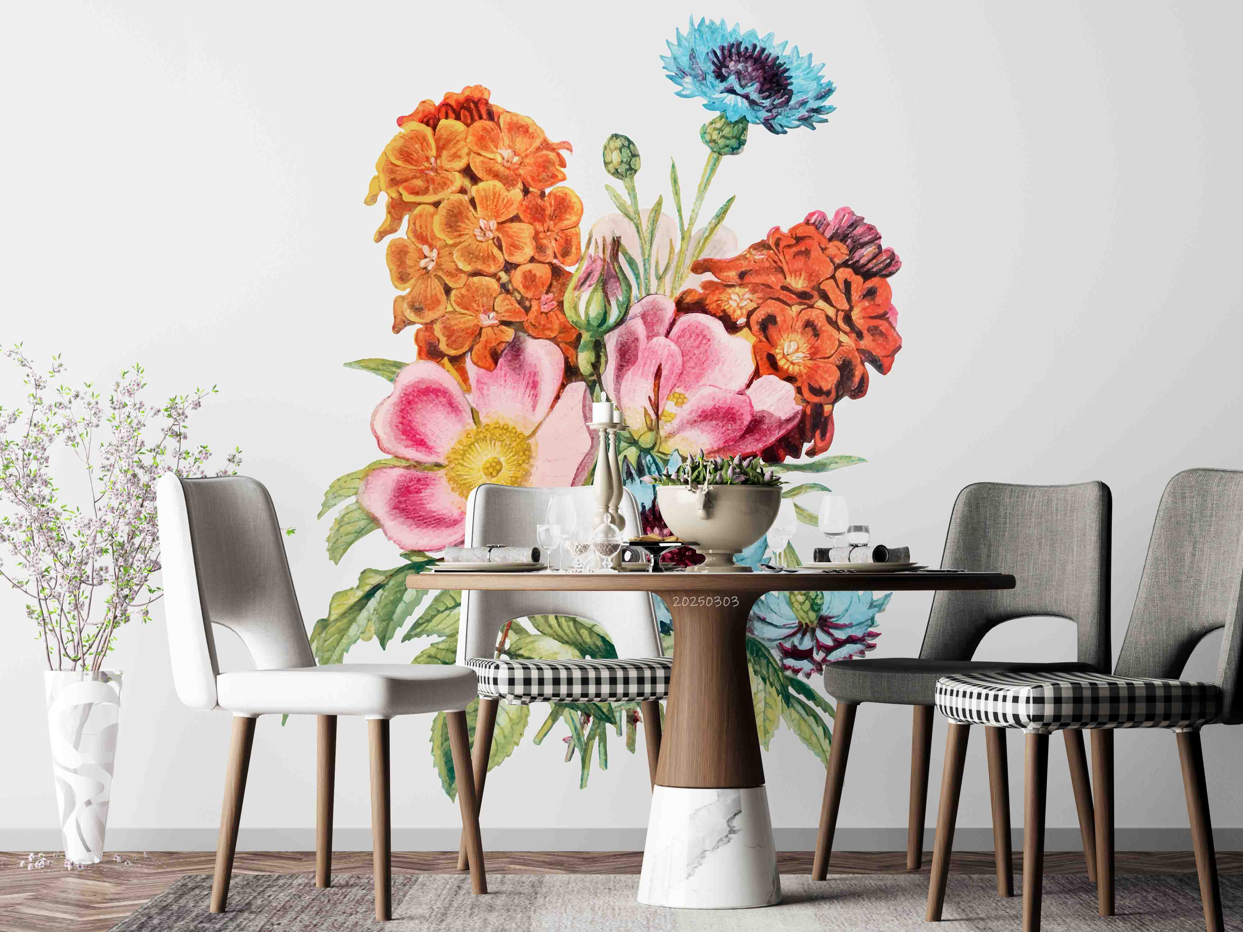 3D Hand Drawn Colorful Bouquet Wallpaper Wall Mural Wall Decor Wall Art Wall Sticker Remoable Wallpaper LQH