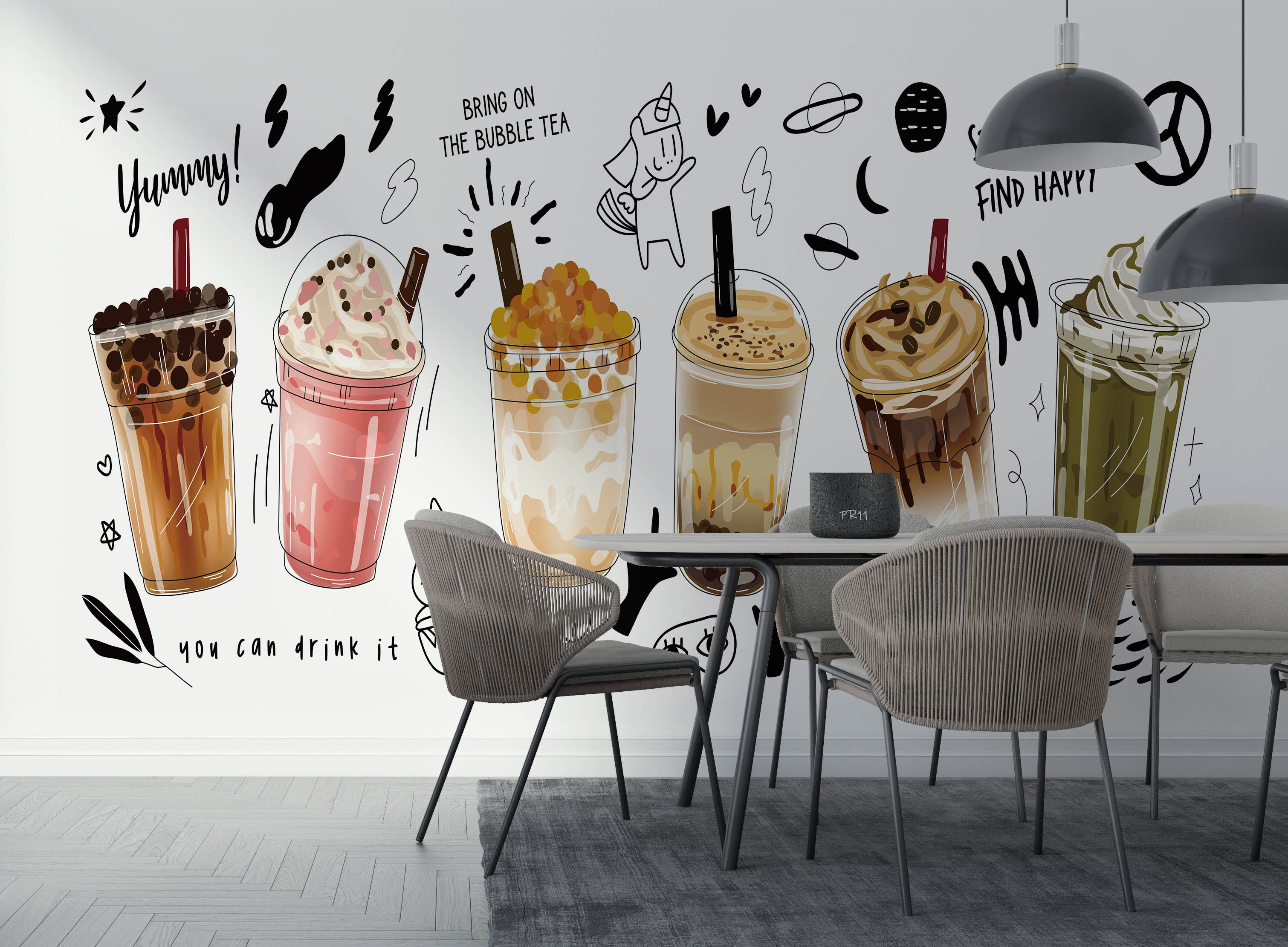 Bubble Milk Tea Boba Milk Tea Pearl Milk Tea Delicious Drink Wallpaper cafe & food wall mural for cafe, restaurant or shop in