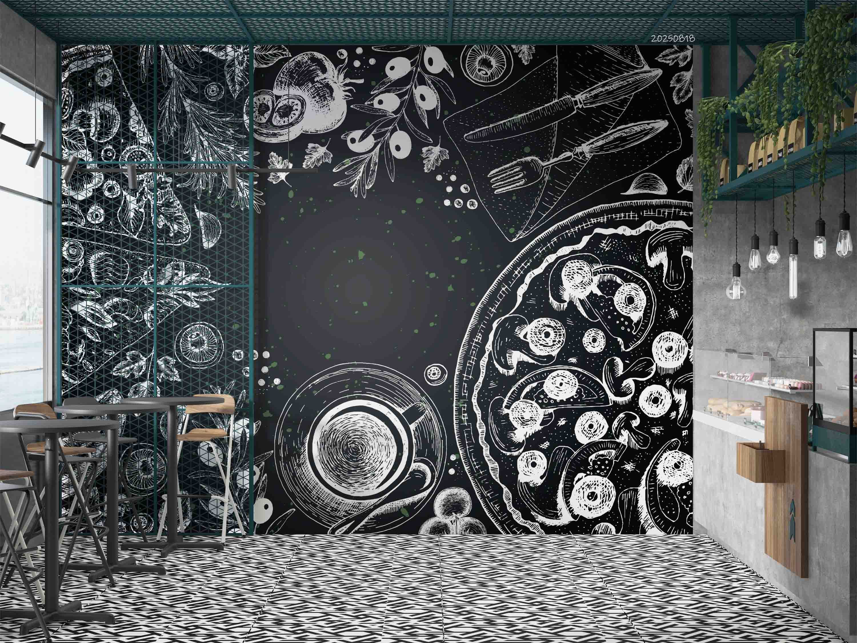 3D Restaurant Snack Bar Diner Fast Food Pizza Wall Mural Wallpaper 51