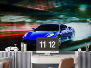 3D Blue Sports Car Wallpaper Wall Mural Wall Decor Wall Art Wall Sticker Remoable Wallpaper