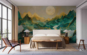 3D Watercolor Green Mountains Landscape Wallpaper Wall Mural Wall Decor Wall Art Wall Sticker Remoable Wallpaper LQH 4