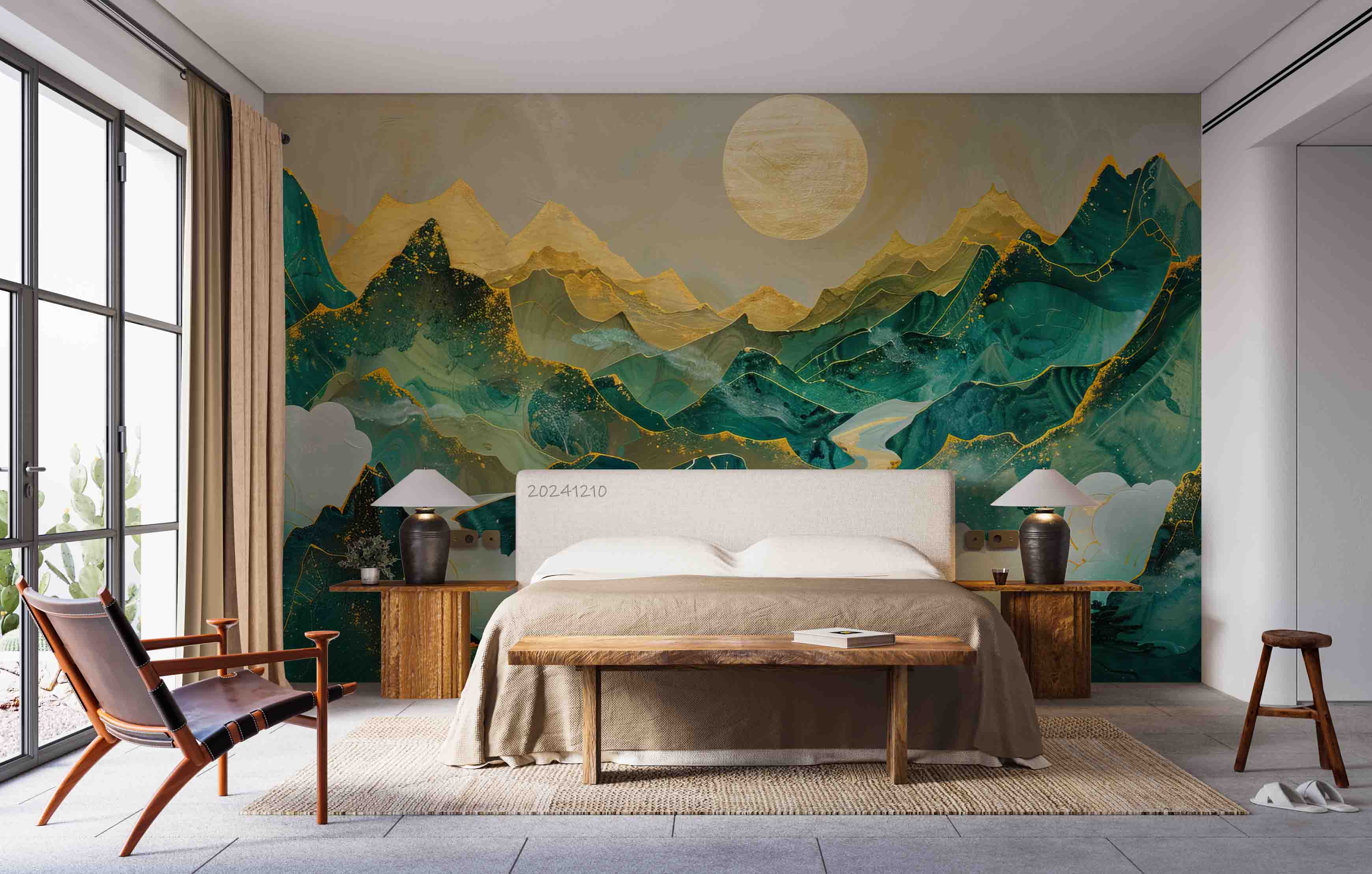 3D Watercolor Green Mountains Landscape Wallpaper Wall Mural Wall Decor Wall Art Wall Sticker Remoable Wallpaper LQH 4