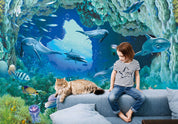 3D Underwater World Whale Fish Coral Sea Turtle Wall Mural Wallpaper YXL 2845