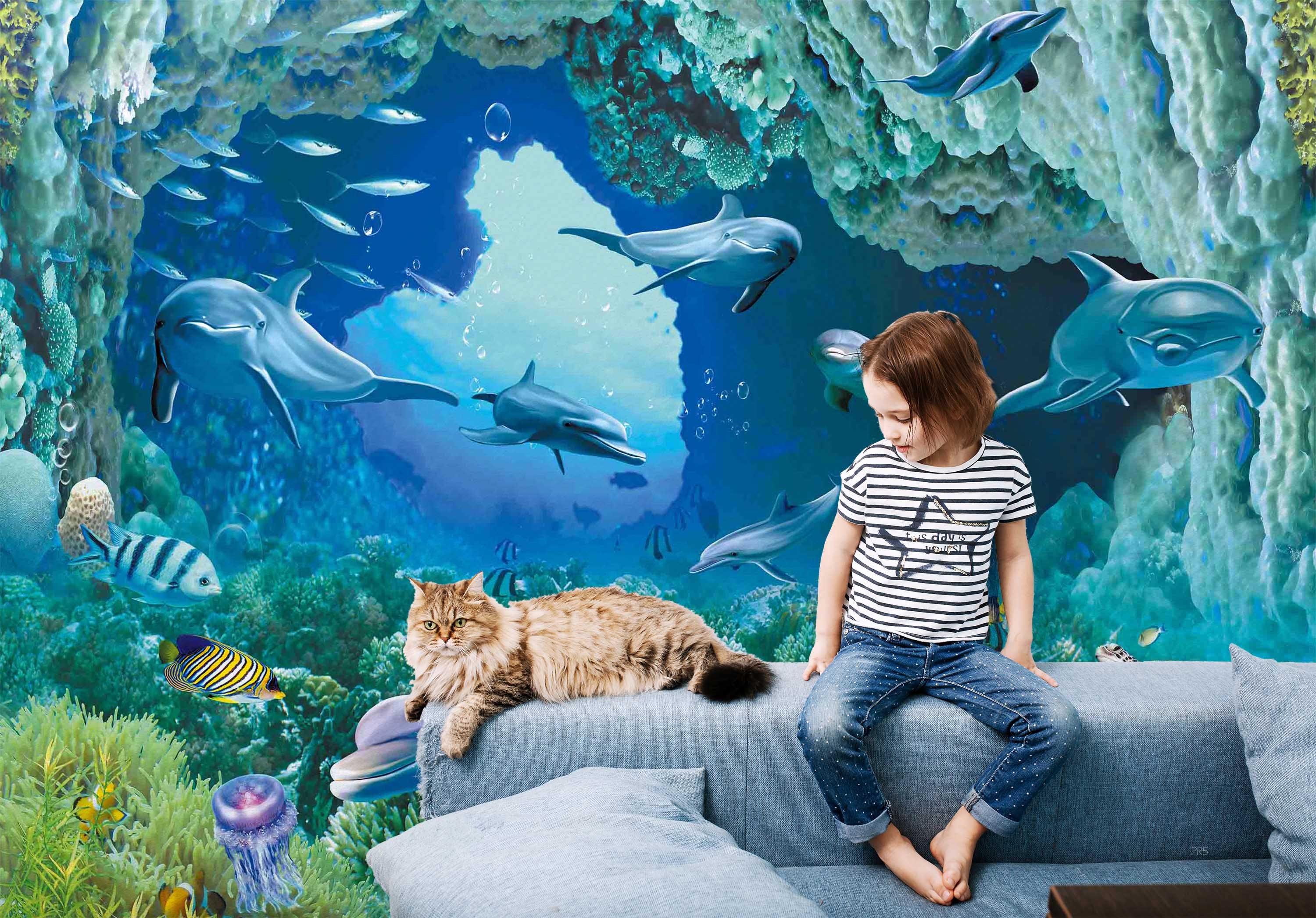 3D Underwater World Whale Fish Coral Sea Turtle Wall Mural Wallpaper YXL 2845