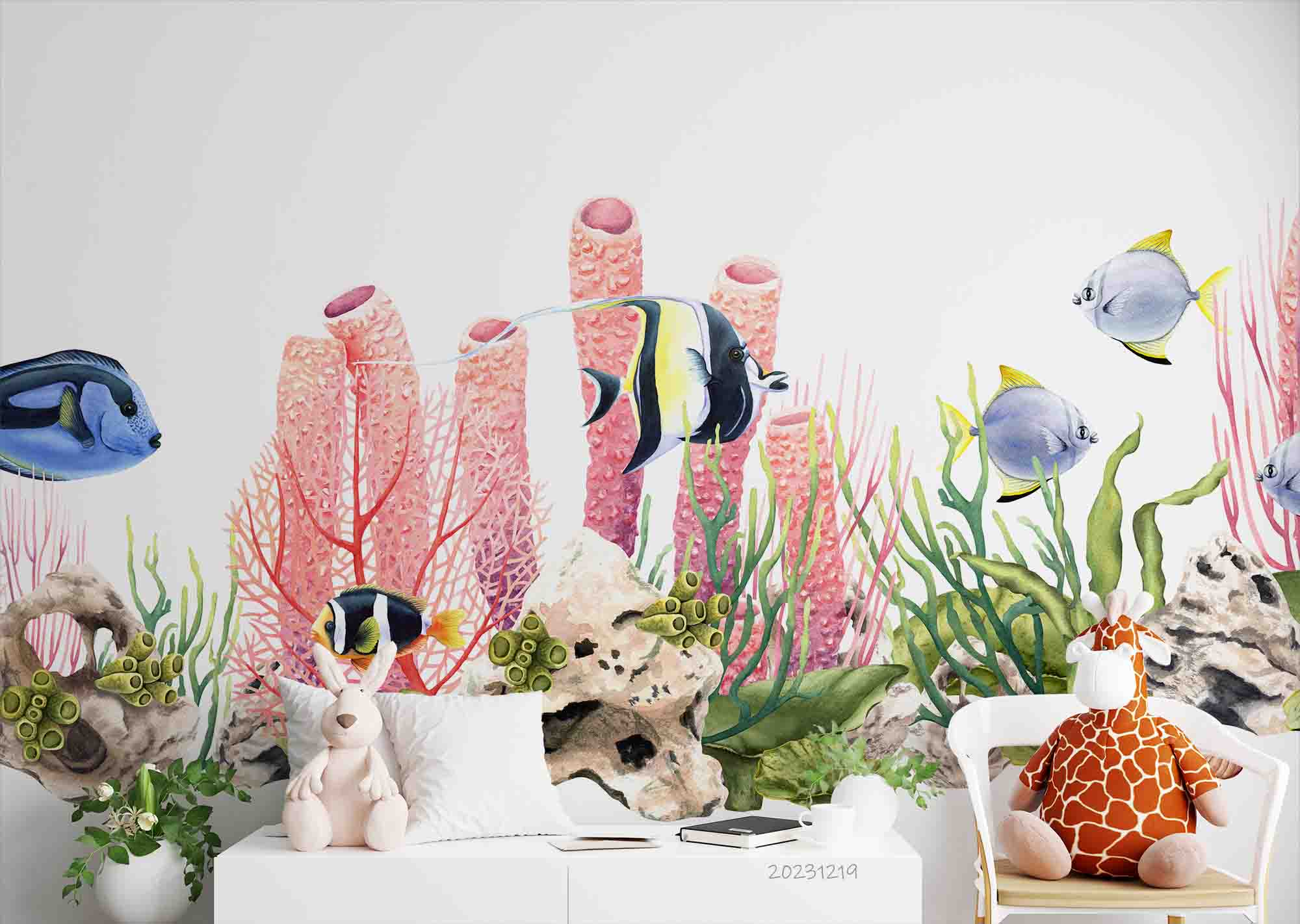 3D Animal Fish Coral Stone Wall Mural Wallpaper YXL 42