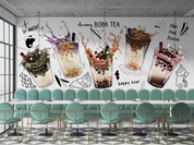 Milk Tea Red Beans Letter White Design 2 Wallpaper cafe & food wall mural for cafe, restaurant or shop interior