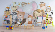 3D Childcare Nursery School Cartoon Kids Animals Wall Mural Wallpaper JN 54