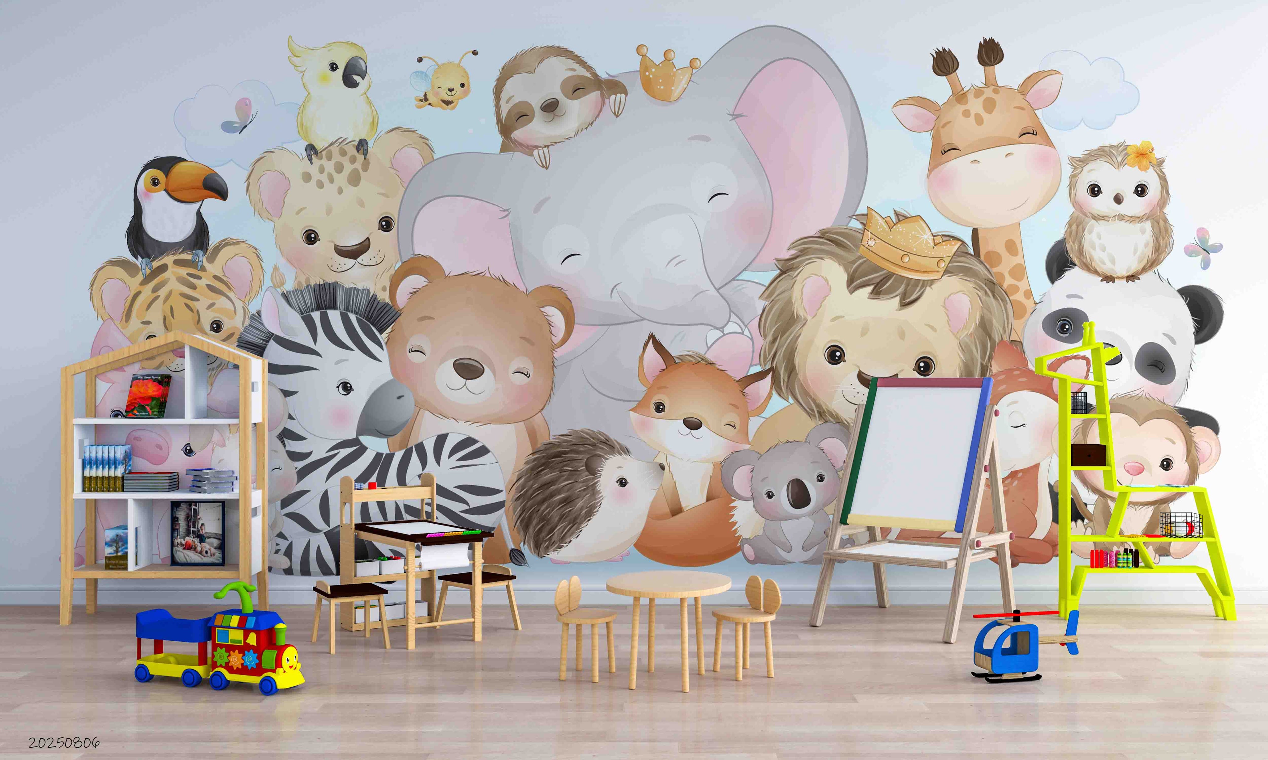 3D Childcare Nursery School Cartoon Kids Animals Wall Mural Wallpaper JN 54
