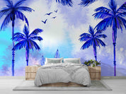 3D Watercolor Blue Coconut Tree Landscape Oil Painting Wallpaper Wall Mural Wall Decor Wall Art Wall Sticker Remoable Wallpaper