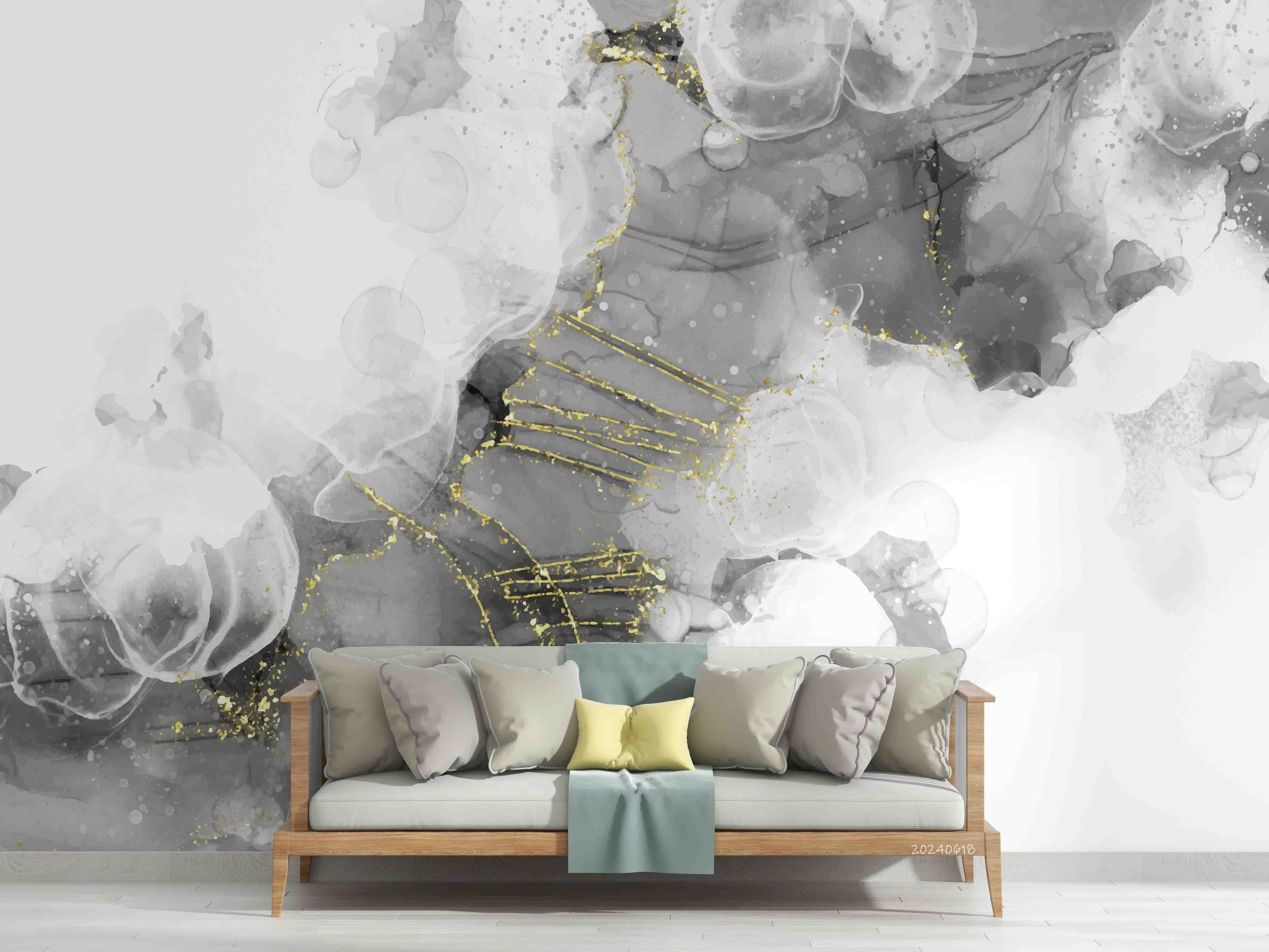 3D Abstract Damaskeen Gray Round Wall Mural Wallpaper YXL 580