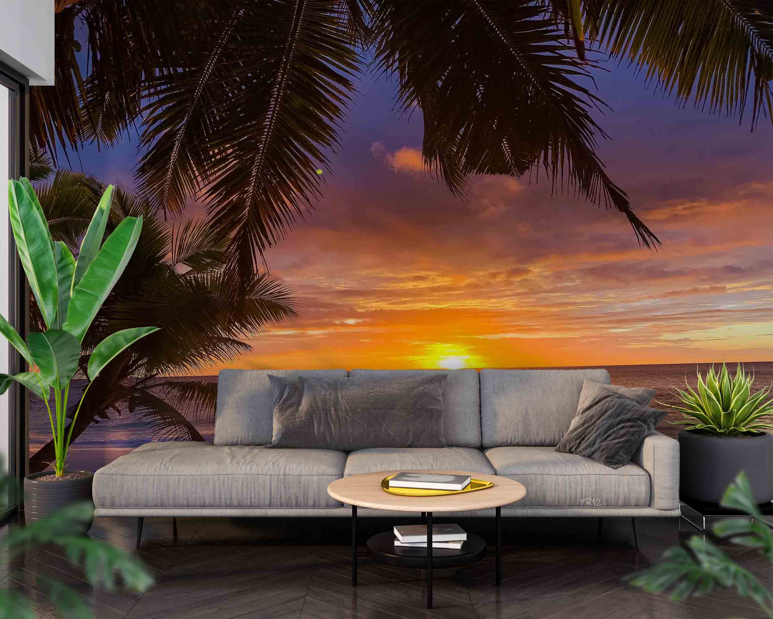 3D Beach Wave Sea Coconut Tree Sunrise Wall Mural Wallpaper GD 4946- Jess Art Decoration