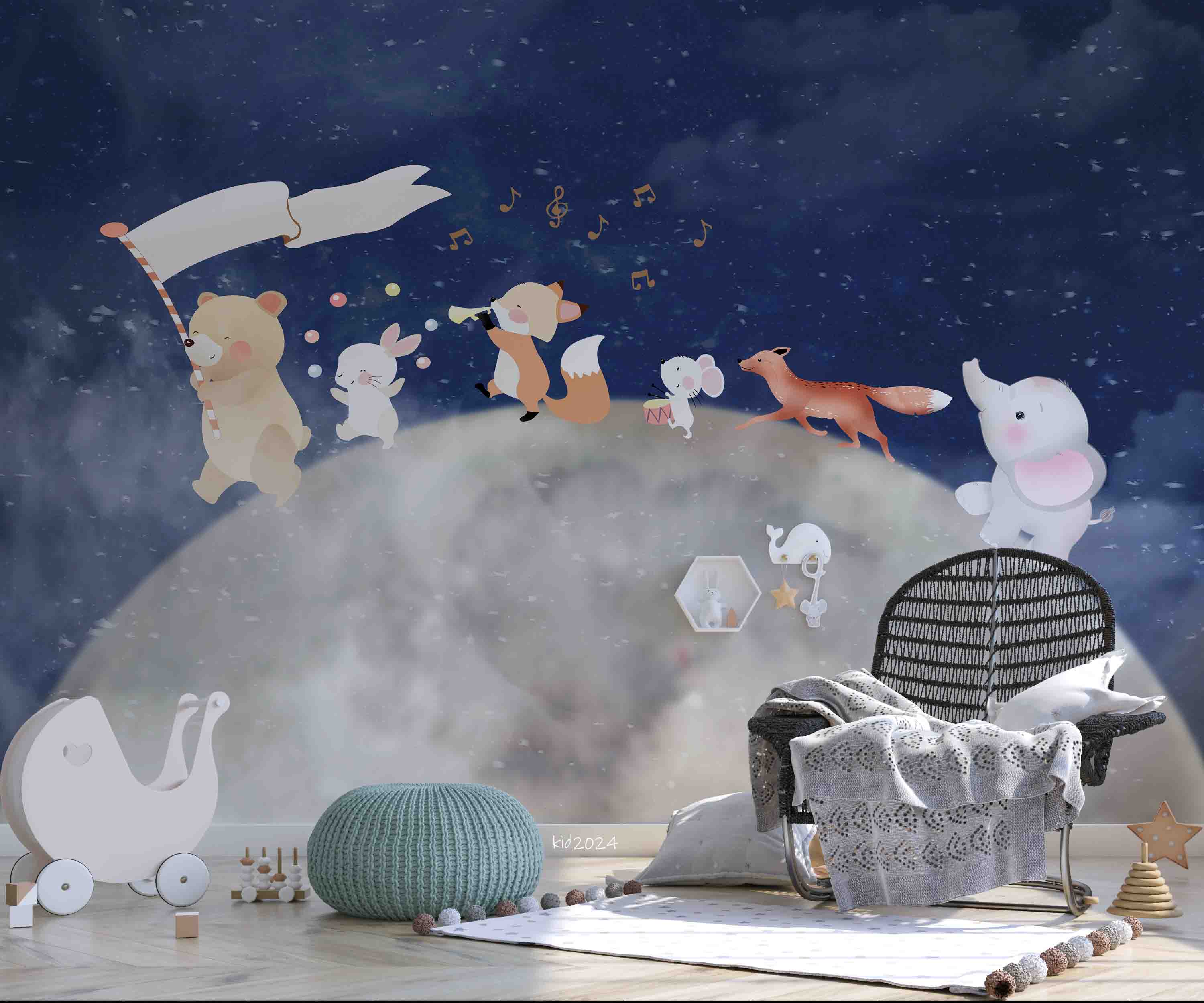 3D Bear Mouse Fox The Earth Elephant Flag Wall Mural Wallpaper YXL 388