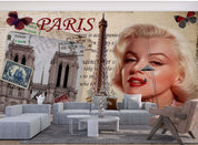 3D Vintage Movie Star Paris retro movie star Paris collage wall mural wallpaper for living room