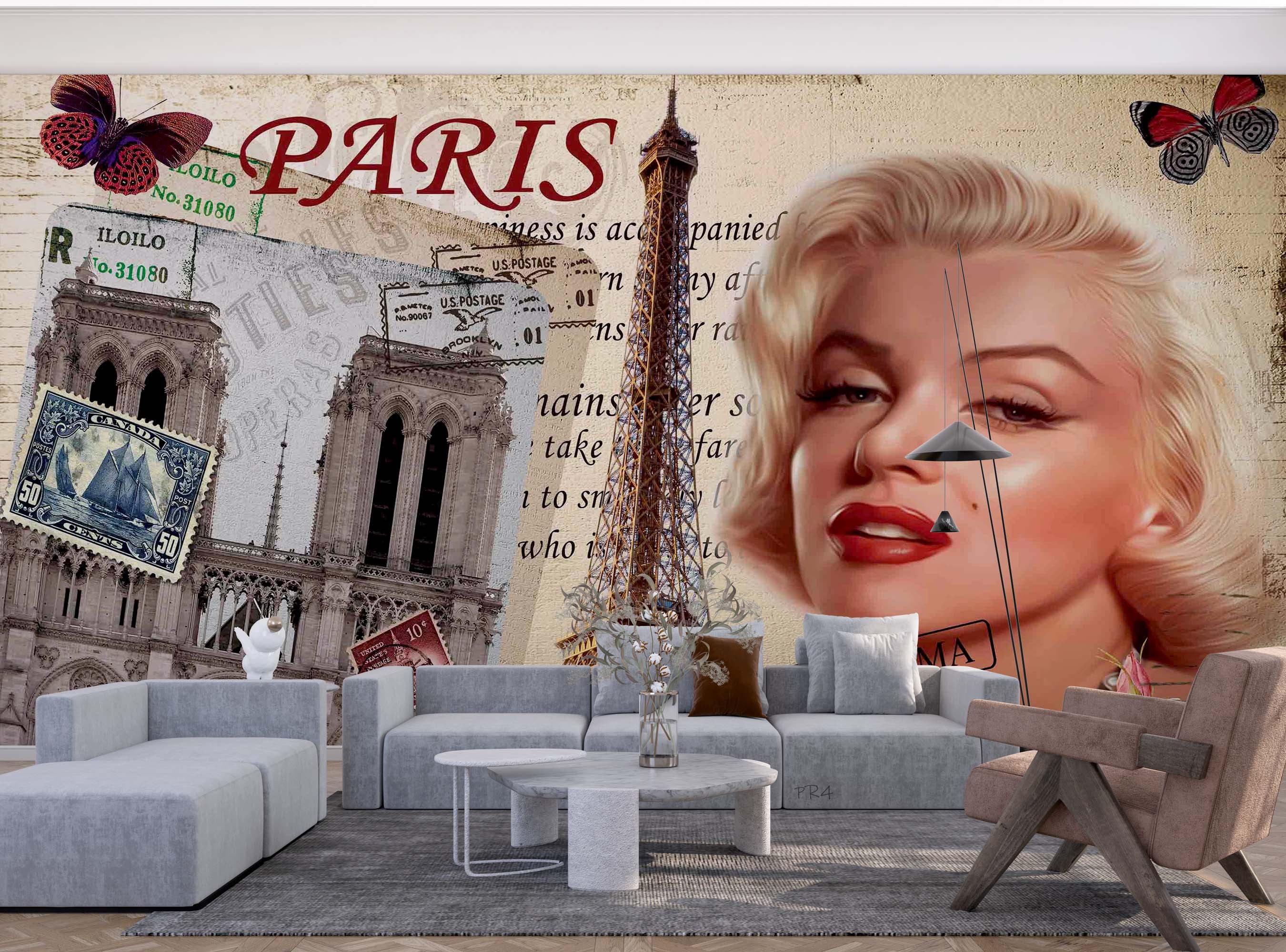 3D Vintage Movie Star Paris retro movie star Paris collage wall mural wallpaper for living room