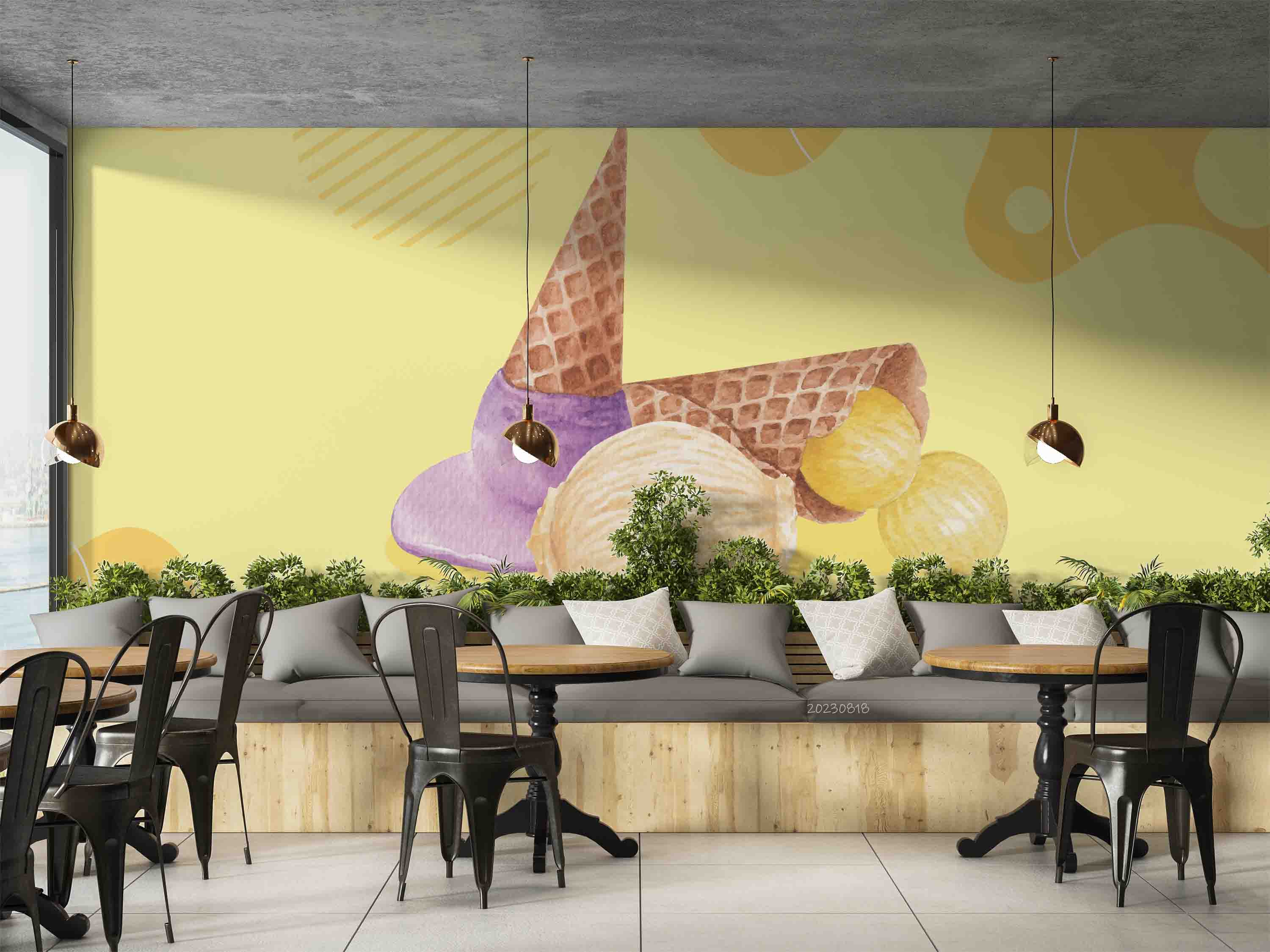3D Ice Cream Apricot Wall Mural Wallpaper YXL 2330