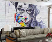 Freehand Sketch Head Hair Gray Contemporary Wallpaper contemporary street art wall mural for creative room or feature wall - 