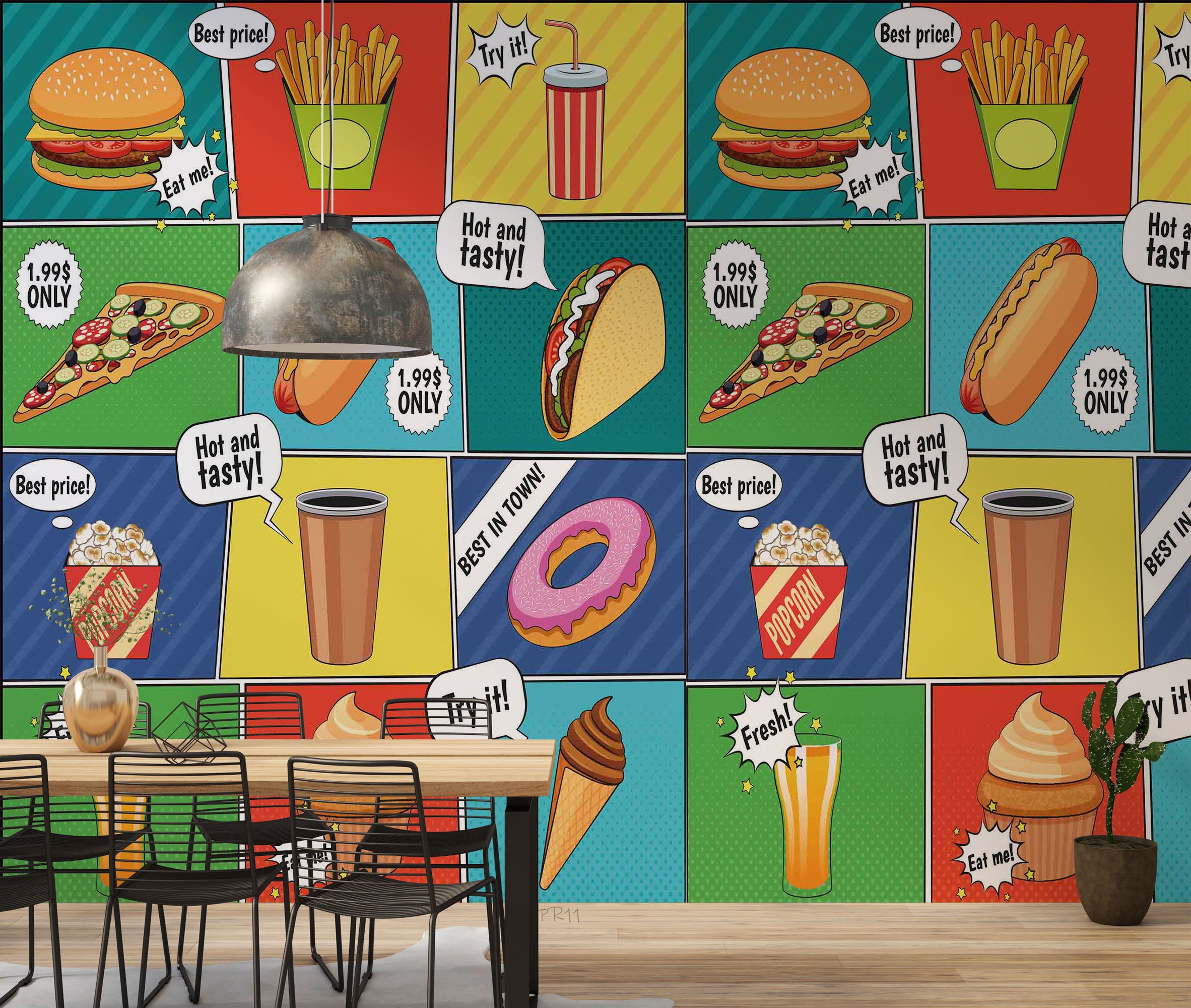 3D Fast Food Comic Colorful Background Advertising Poster Wall Mural Wallpaper GD 4905- Jess Art Decoration