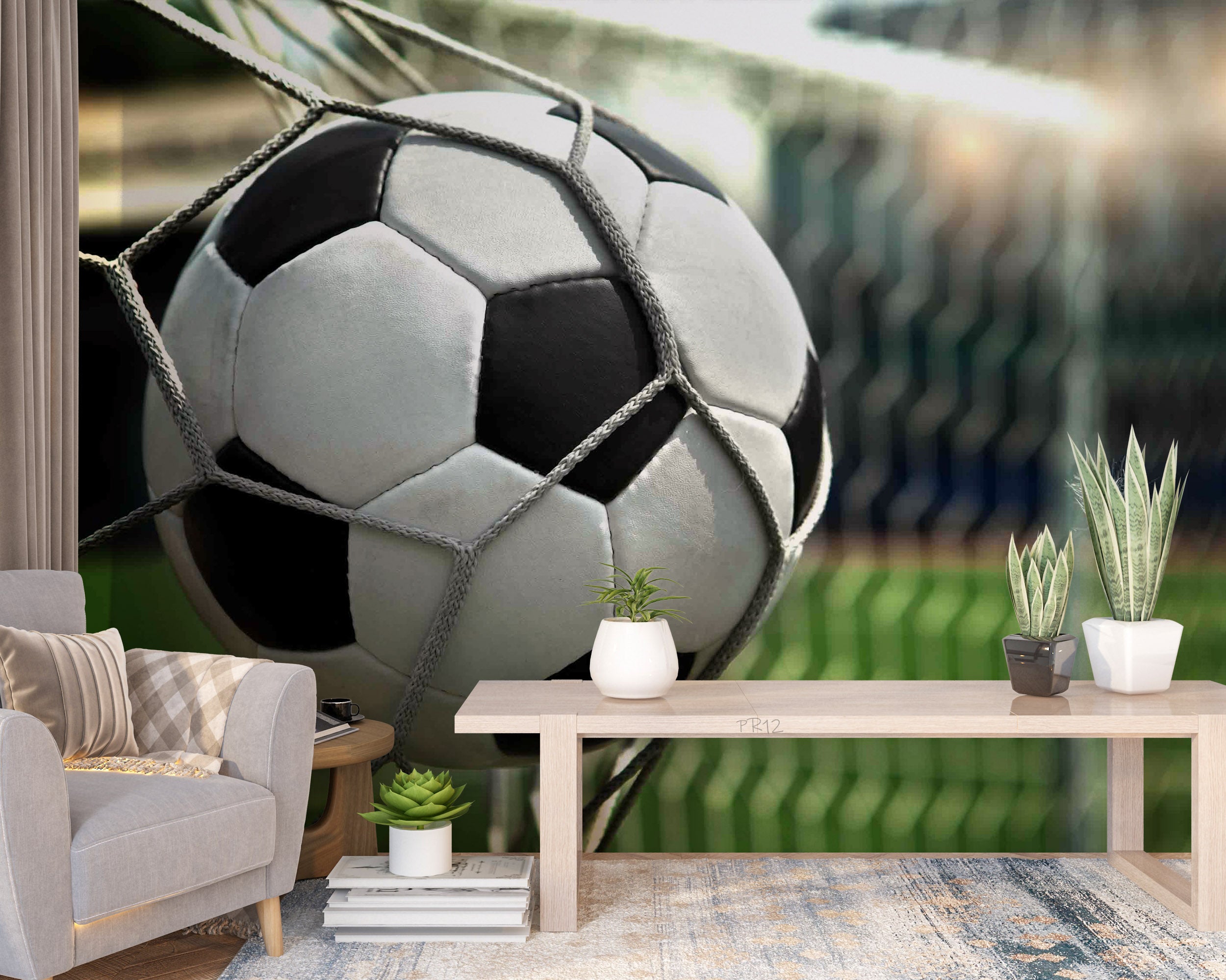 Soccer Goal Net Football Stadium Wallpaper football stadium wall mural for sports room, club room or fan space - view 2