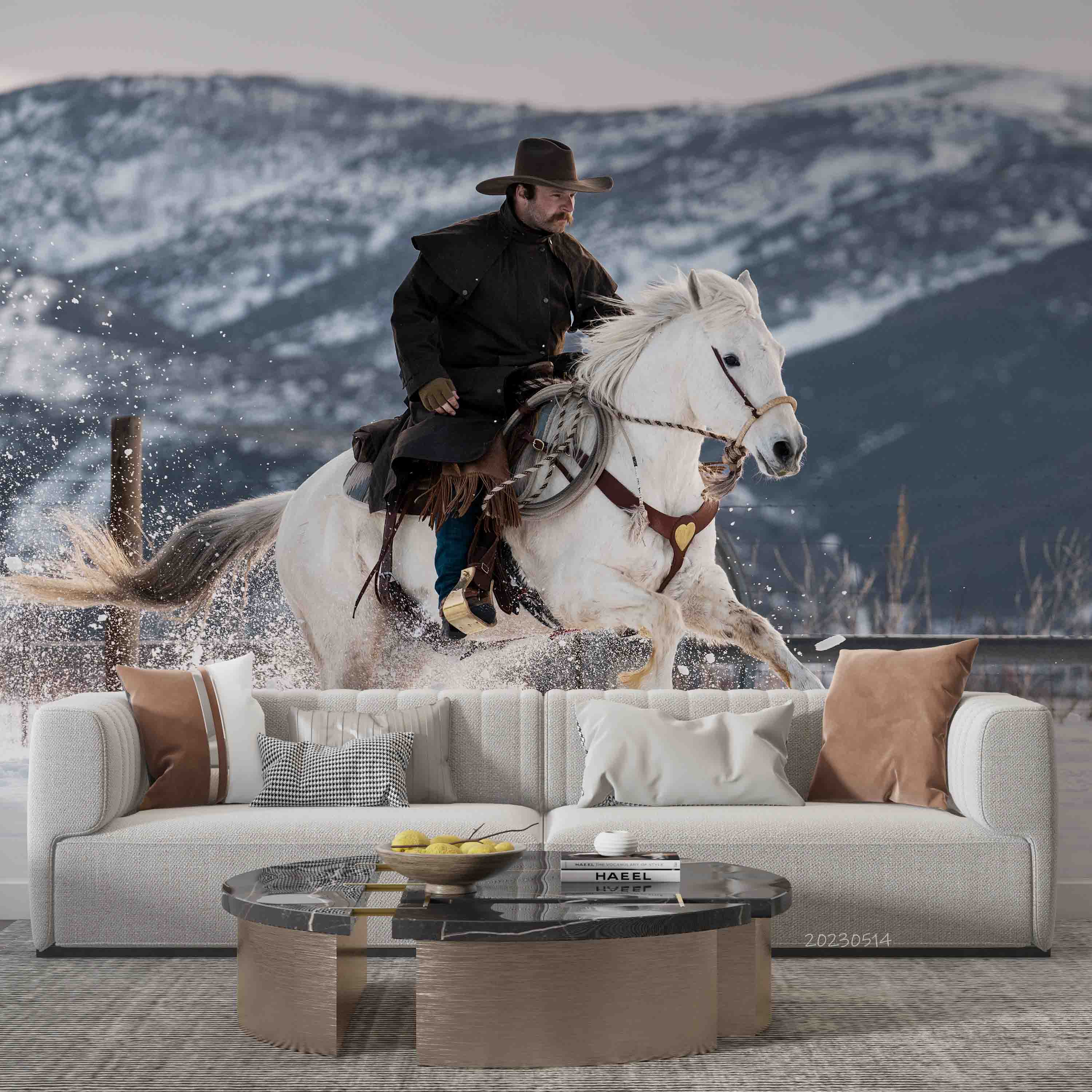 3D Cowboy Horse Mountain Snow Wall Mural Wallpaper GD 5318- Jess Art Decoration