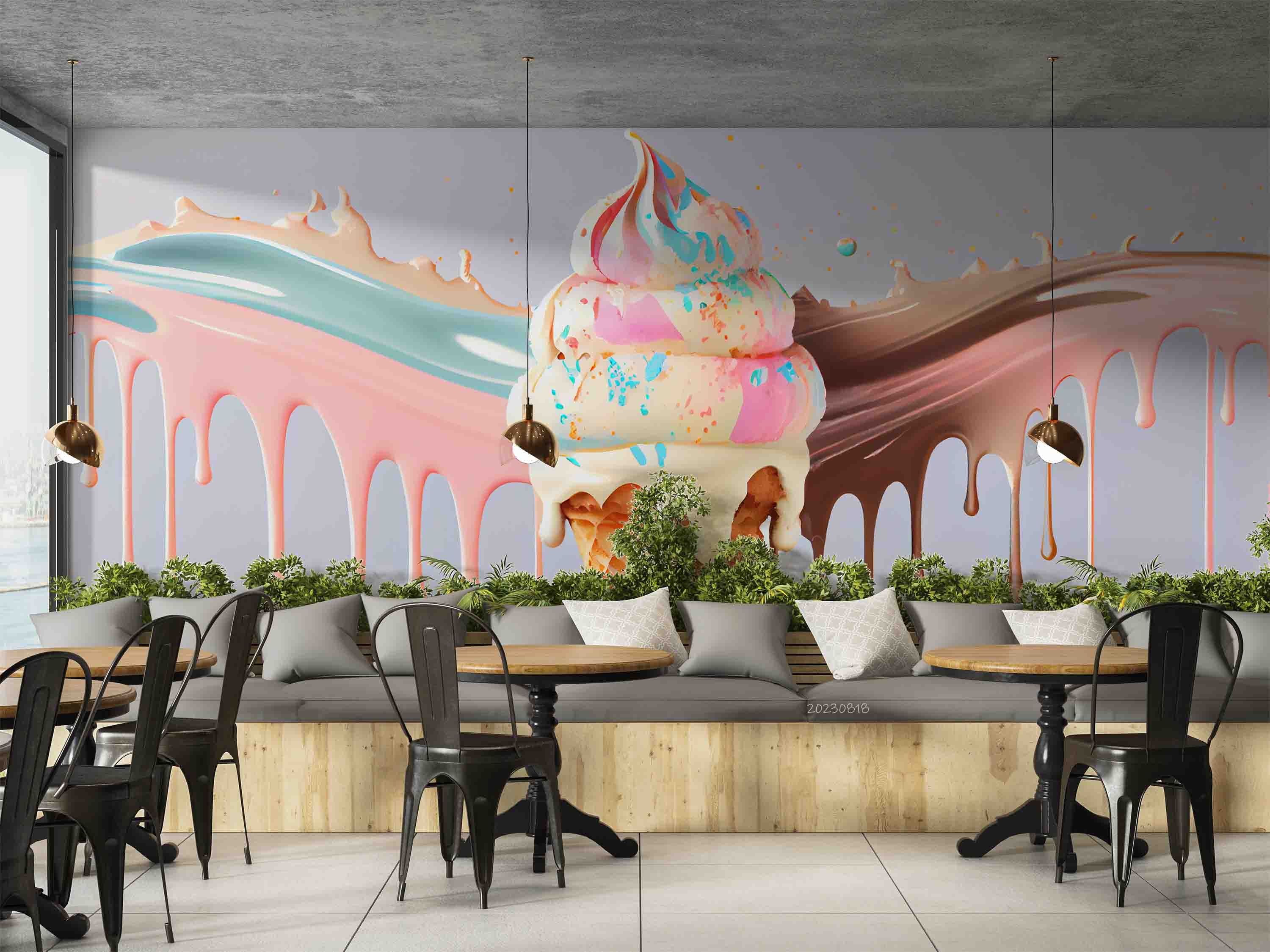 3D Ice Cream Chocolate White Wall Mural Wallpaper YXL 2284