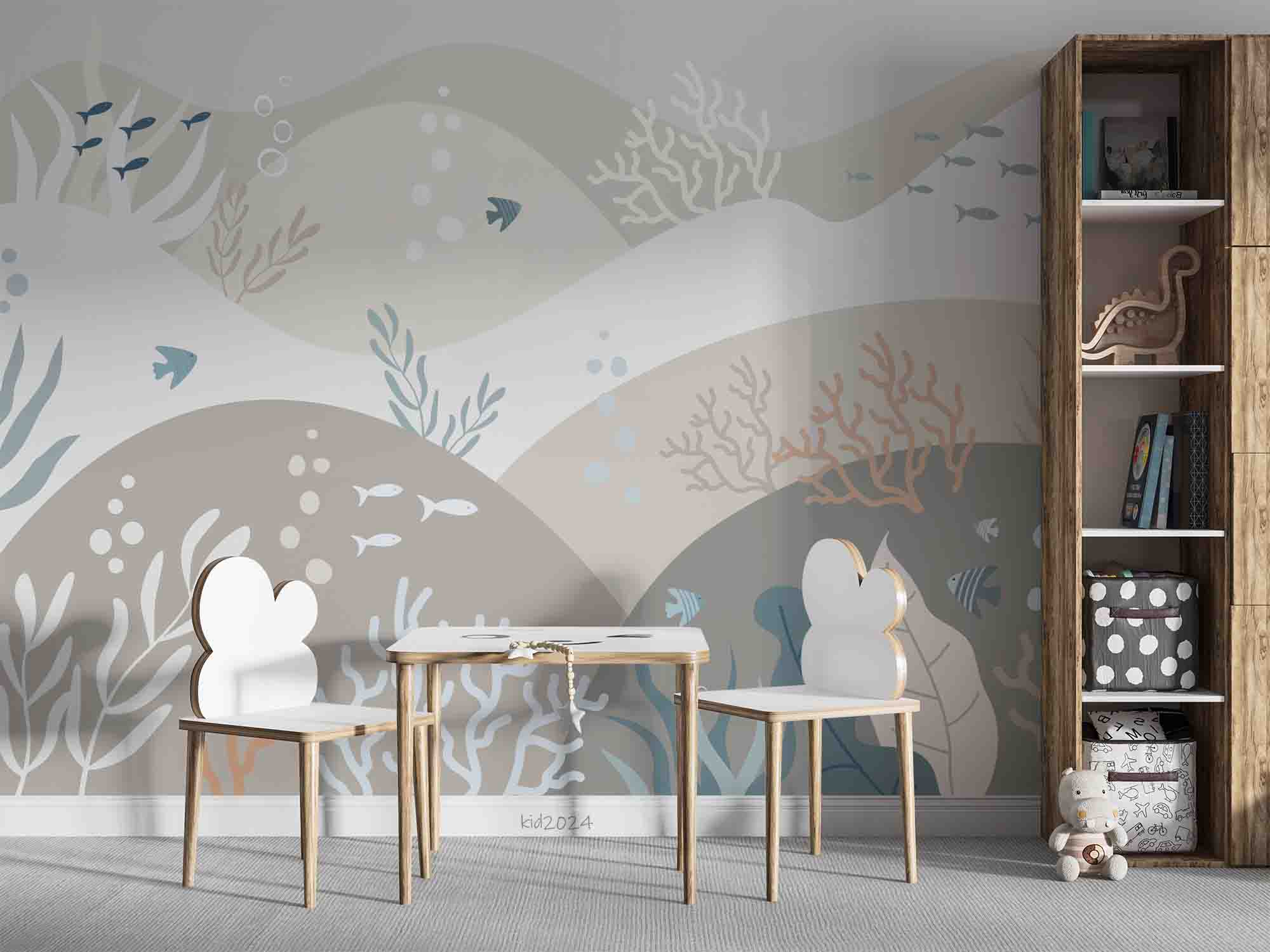 3D Ocean Coral Fish Spume Wall Mural Wallpaper YXL 373
