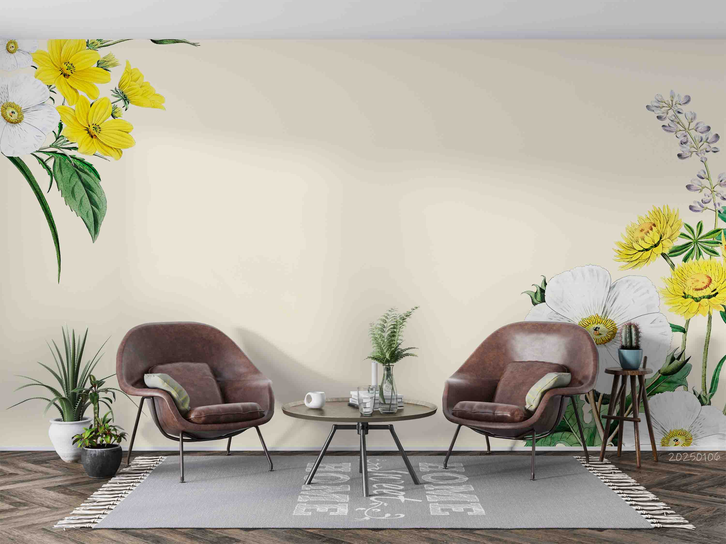 3D Watercolor Yellow White Floral Wallpaper Wall Mural Wall Decor Wall Art Wall Sticker Remoable Wallpaper LQH 36
