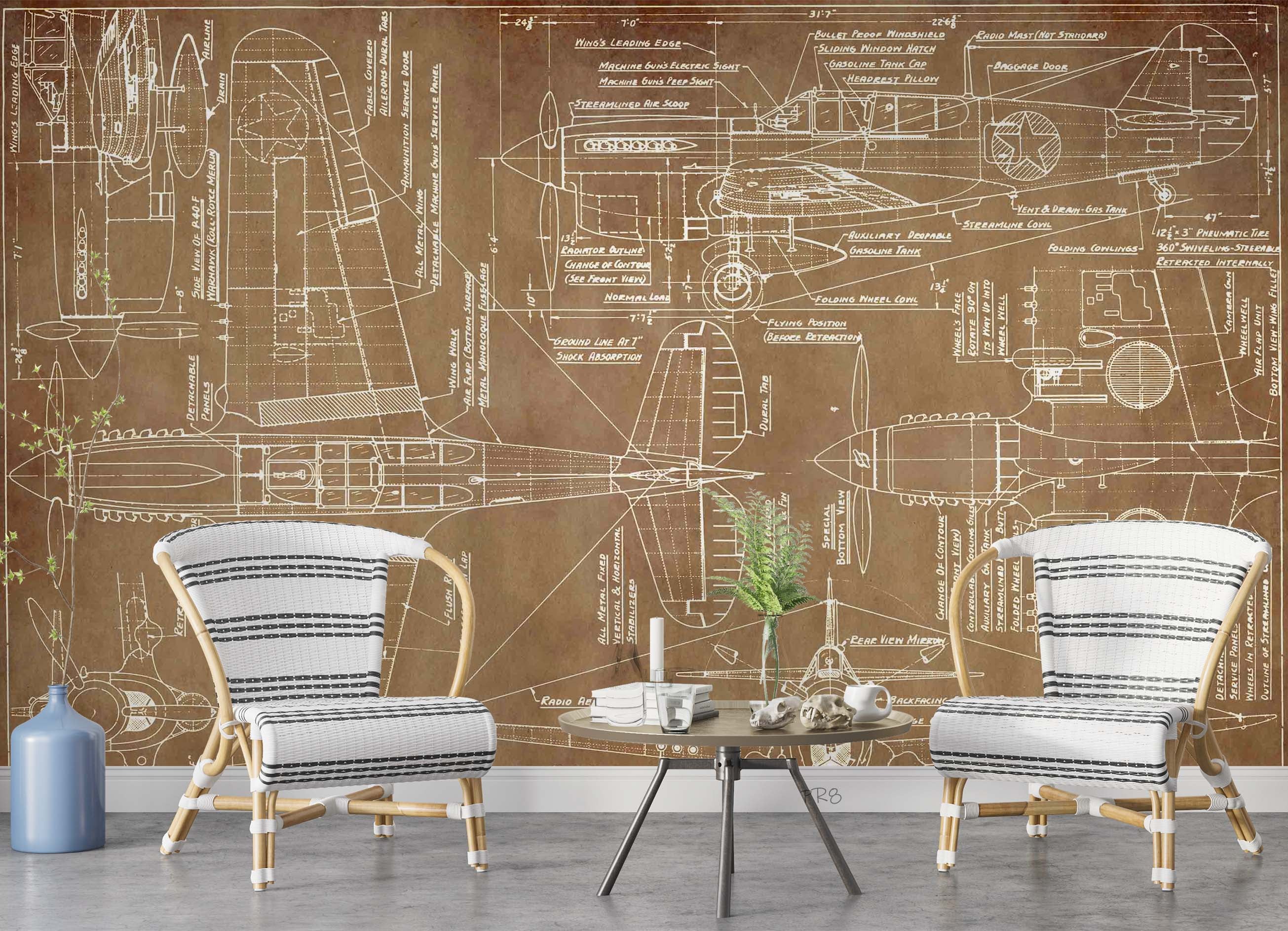 3D Aircraft Design Drawings Wall Mural Wallpaper GD 4572- Jess Art Decoration