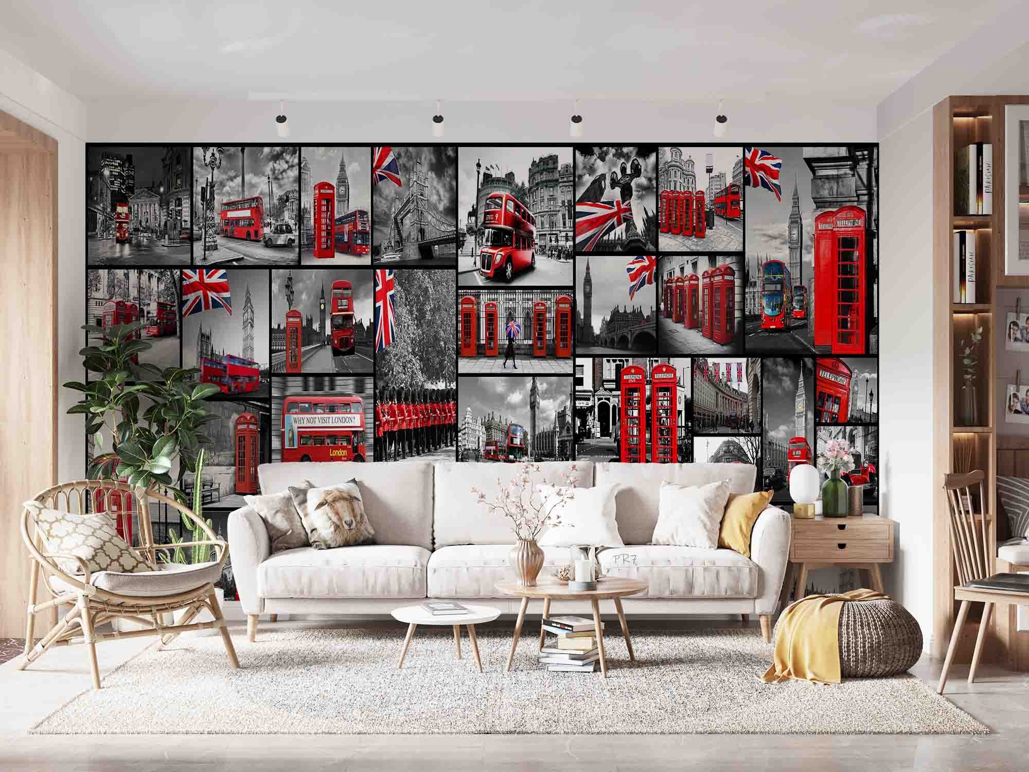 UK Street Red Telephone Booth Bus Guard Wallpaper urban graffiti wall mural for teen room, studio or feature wall - view 2