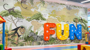3D Play Centre Amusement Park Funfair Carnie World Map Animals Wall Mural Wallpaper 3
